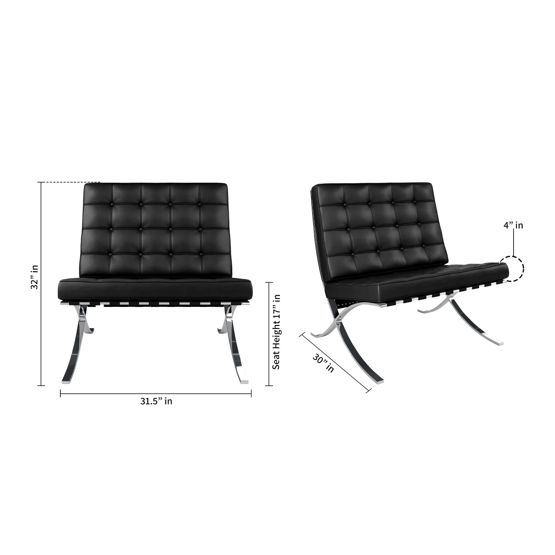 Black and Silver Italian Leather Tufted Lounge Chair By Homeroots - Image 8