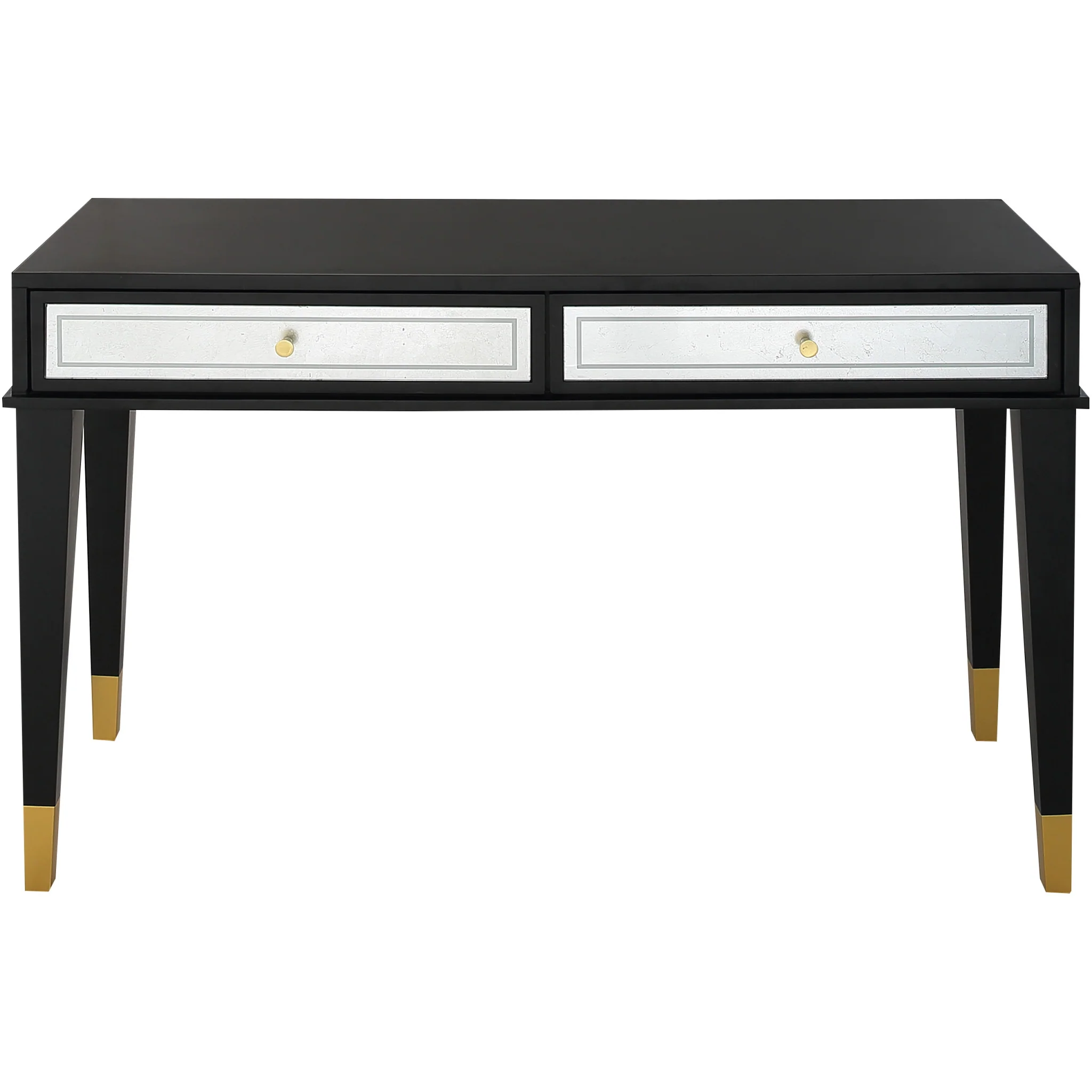 Black And Silver Mirrored Wood And Glass Console Table With Two Drawers By Homeroots - Image 5