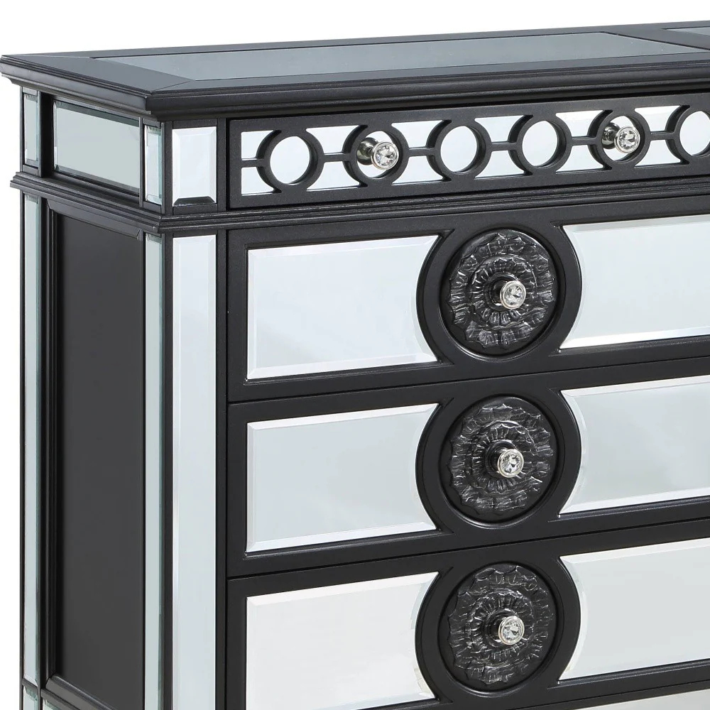 Black and Silver Solid and Manufactured Wood Mirrored Eight Drawer Double Dresser By Homeroots - Image 2