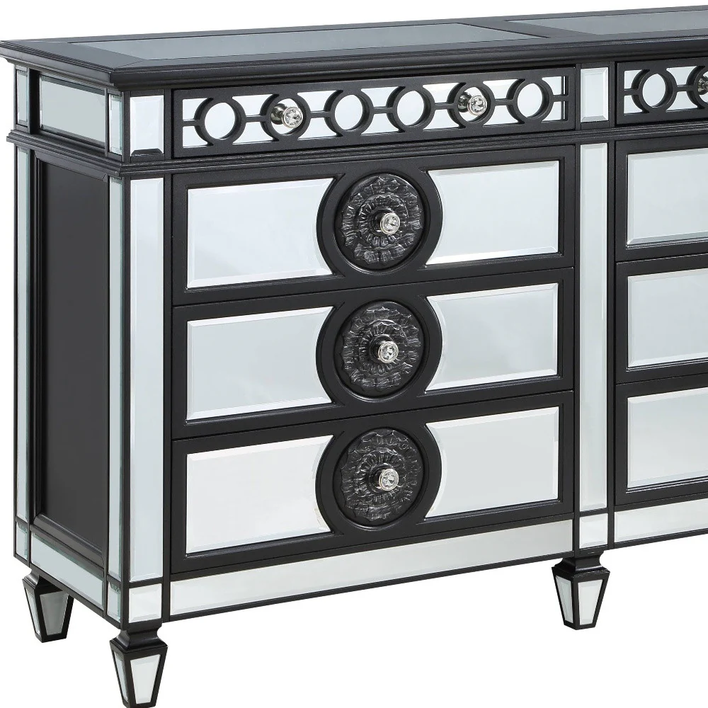 Black and Silver Solid and Manufactured Wood Mirrored Eight Drawer Double Dresser By Homeroots - Image 3