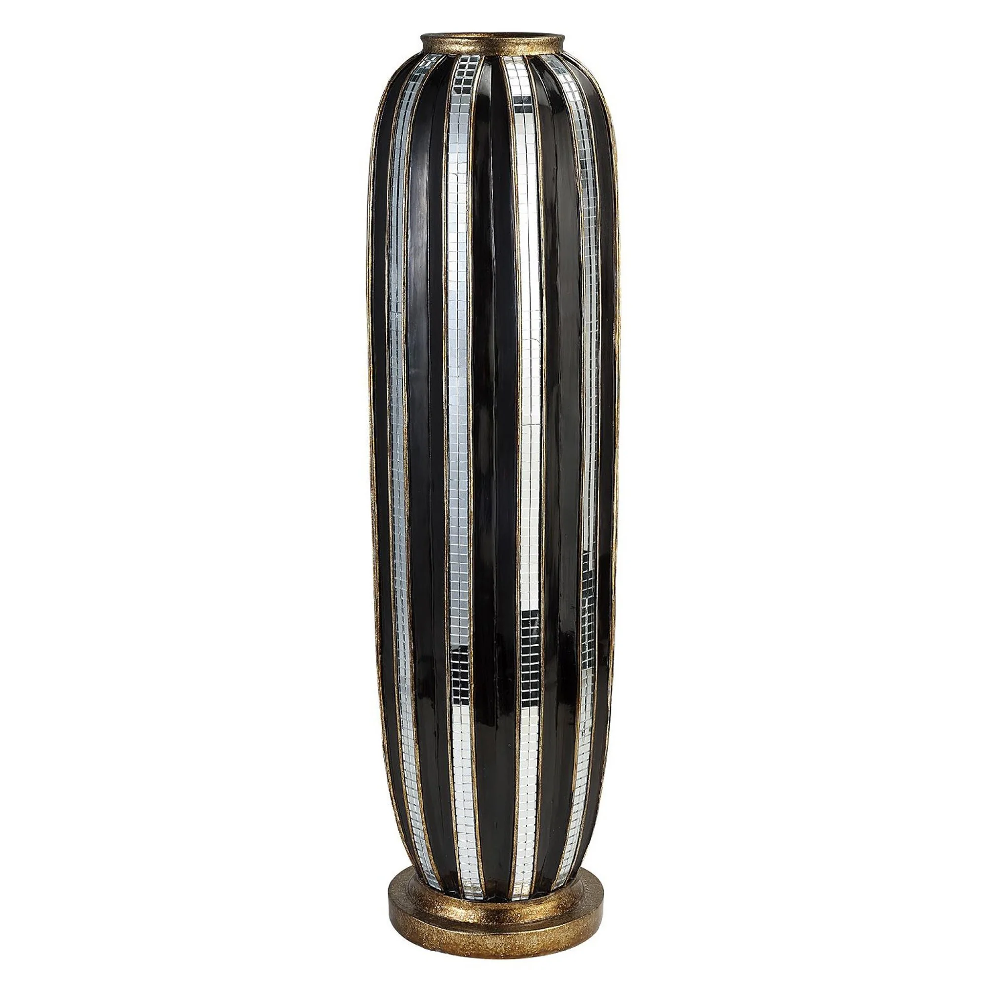 Black and Silver Striped Cylinder Polyresin Floor Vase By Homeroots - Image 2