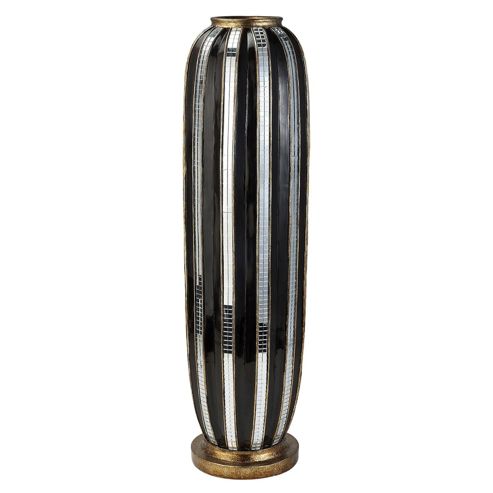 Black and Silver Striped Cylinder Polyresin Floor Vase By Homeroots - Image 3