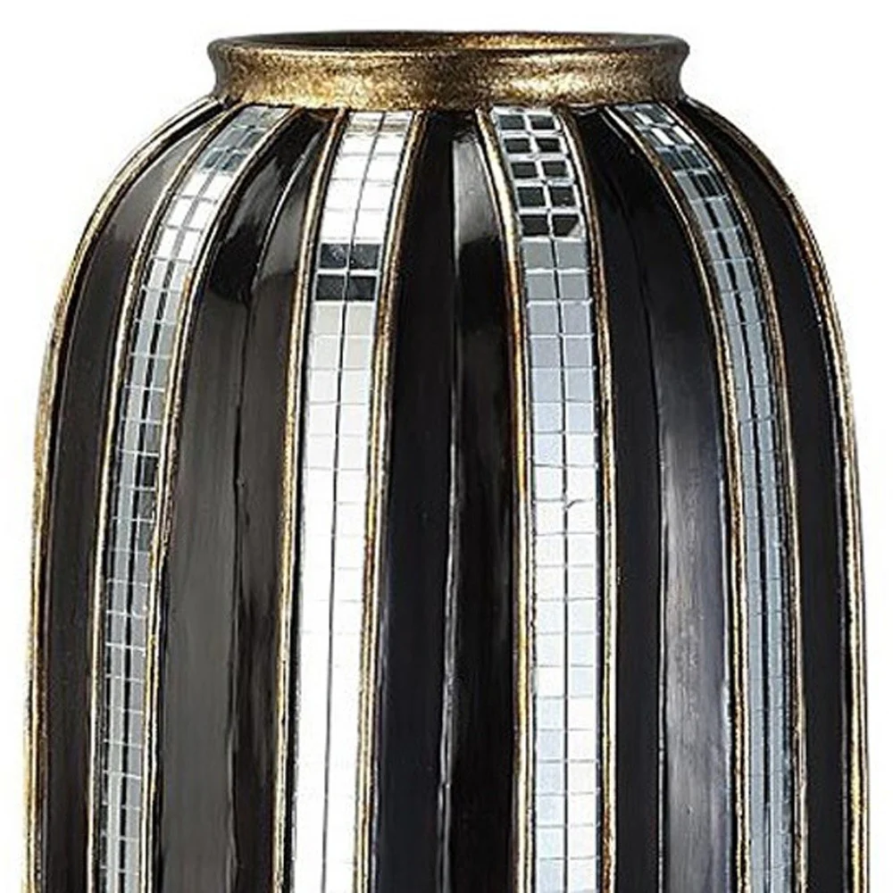 Black and Silver Striped Cylinder Polyresin Floor Vase By Homeroots - Image 4