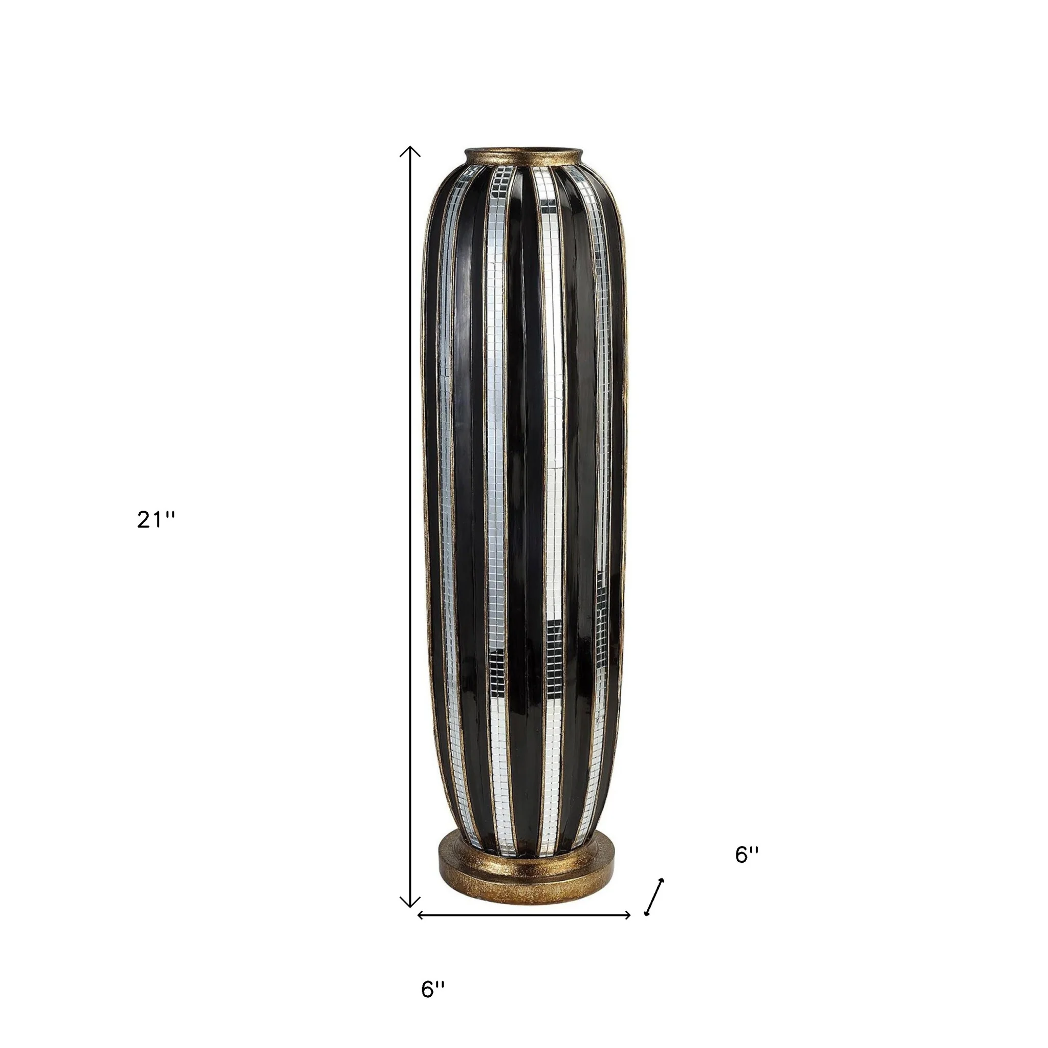 Black and Silver Striped Cylinder Polyresin Floor Vase By Homeroots - Image 5