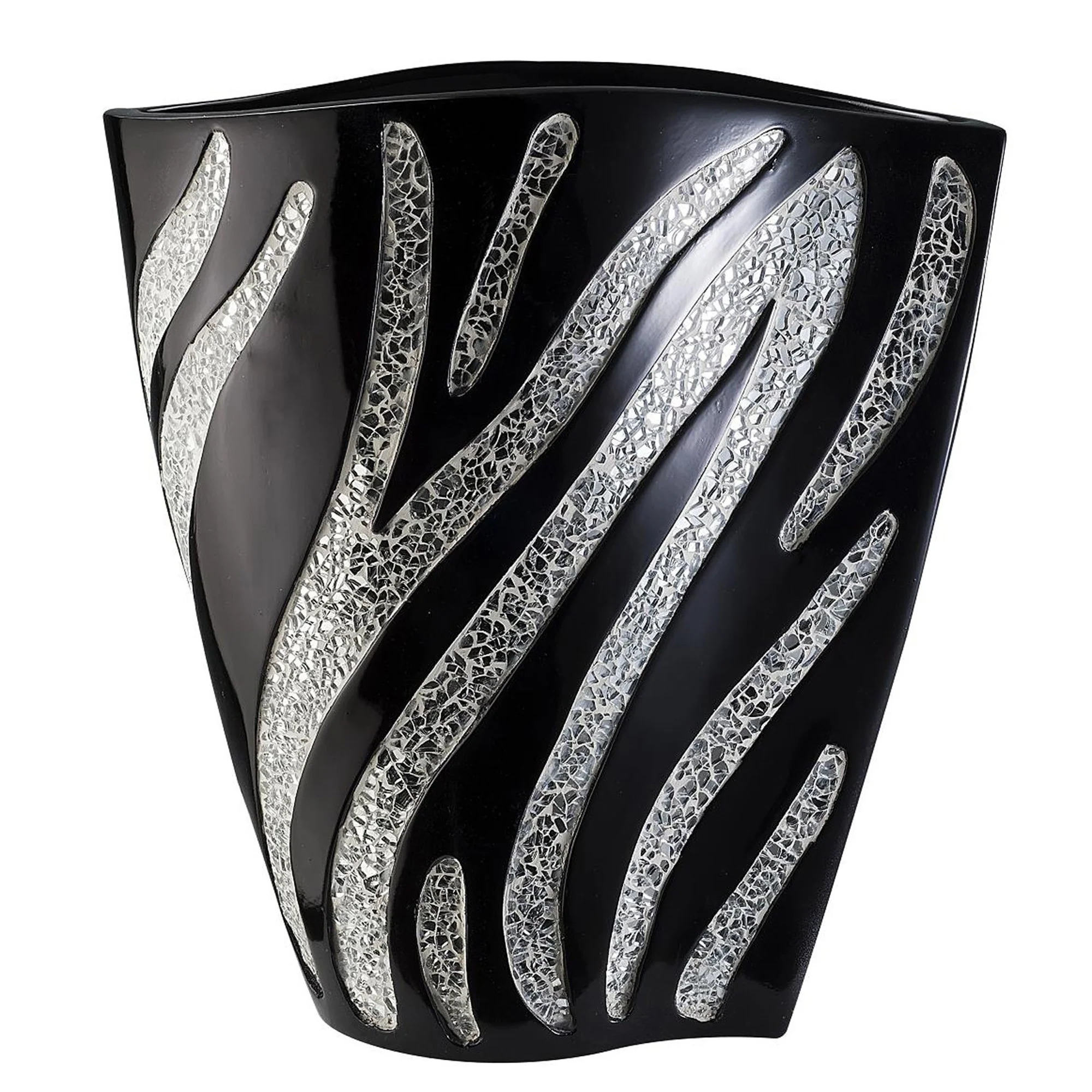 Black And Silver Striped Wavy Polyresin Table Vase By Homeroots - Image 2