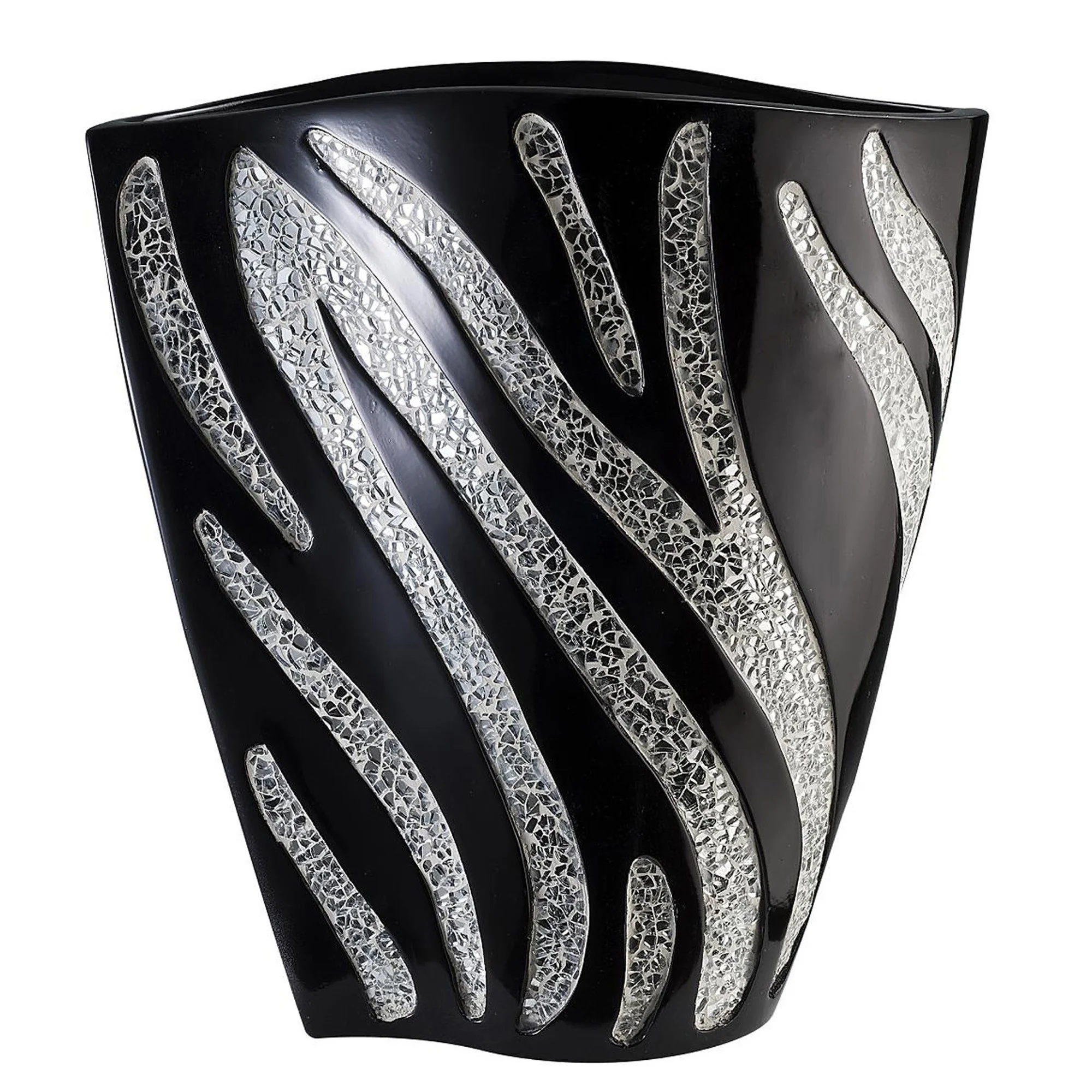 Black And Silver Striped Wavy Polyresin Table Vase By Homeroots - Image 3