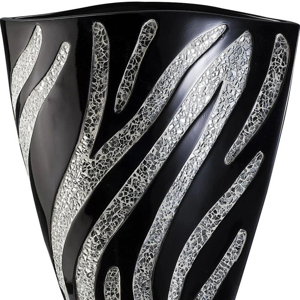Black And Silver Striped Wavy Polyresin Table Vase By Homeroots - Image 4
