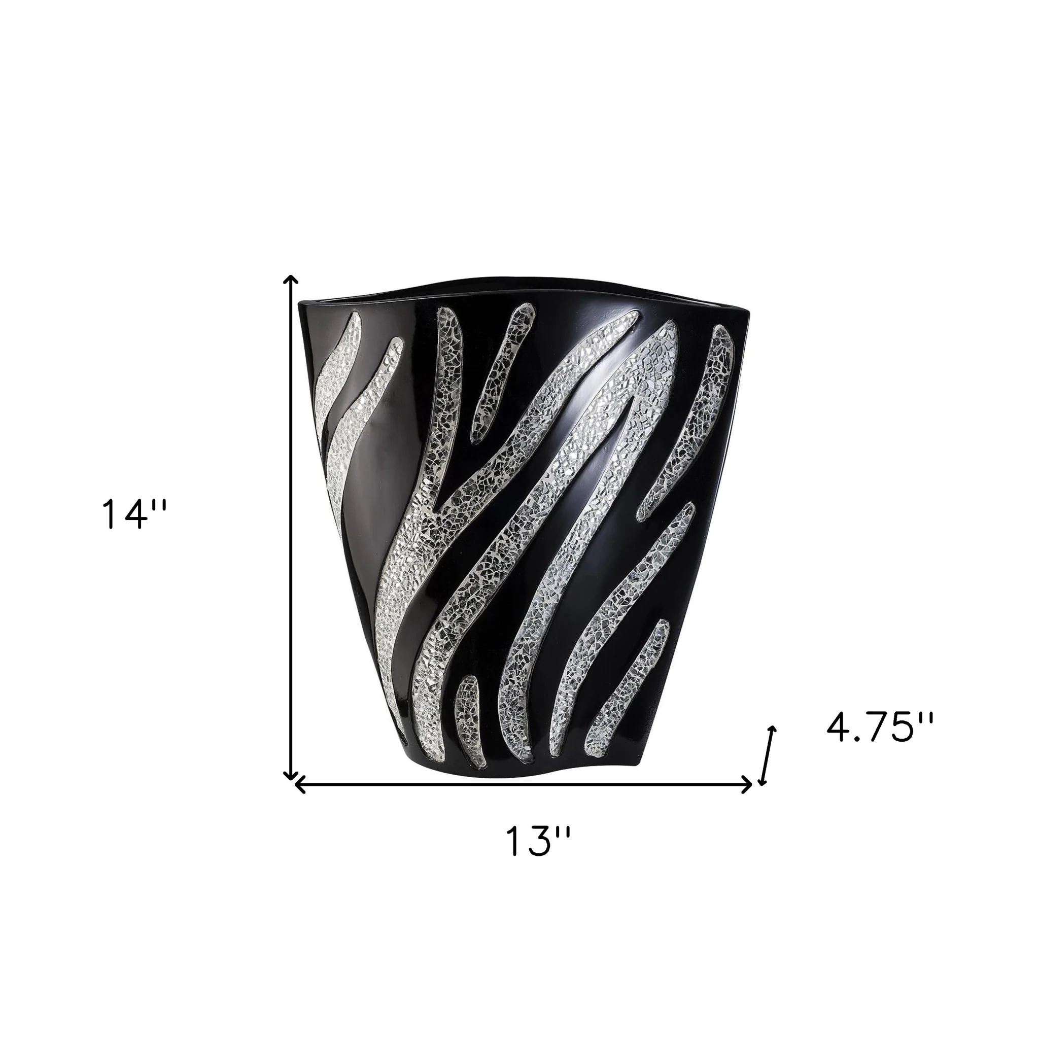 Black And Silver Striped Wavy Polyresin Table Vase By Homeroots - Image 5