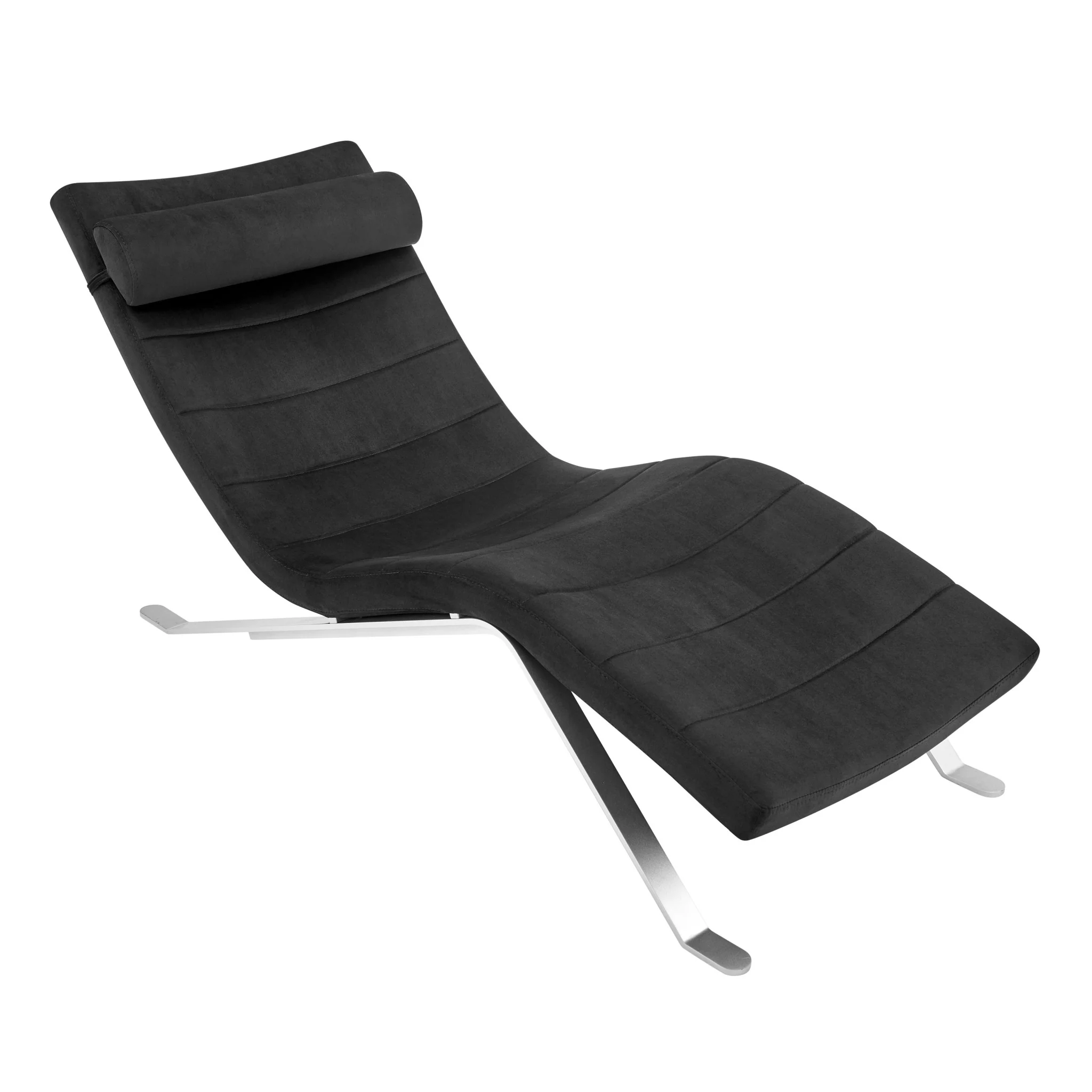 Black and Silver Velvet Lounge Chair By Homeroots - Image 3