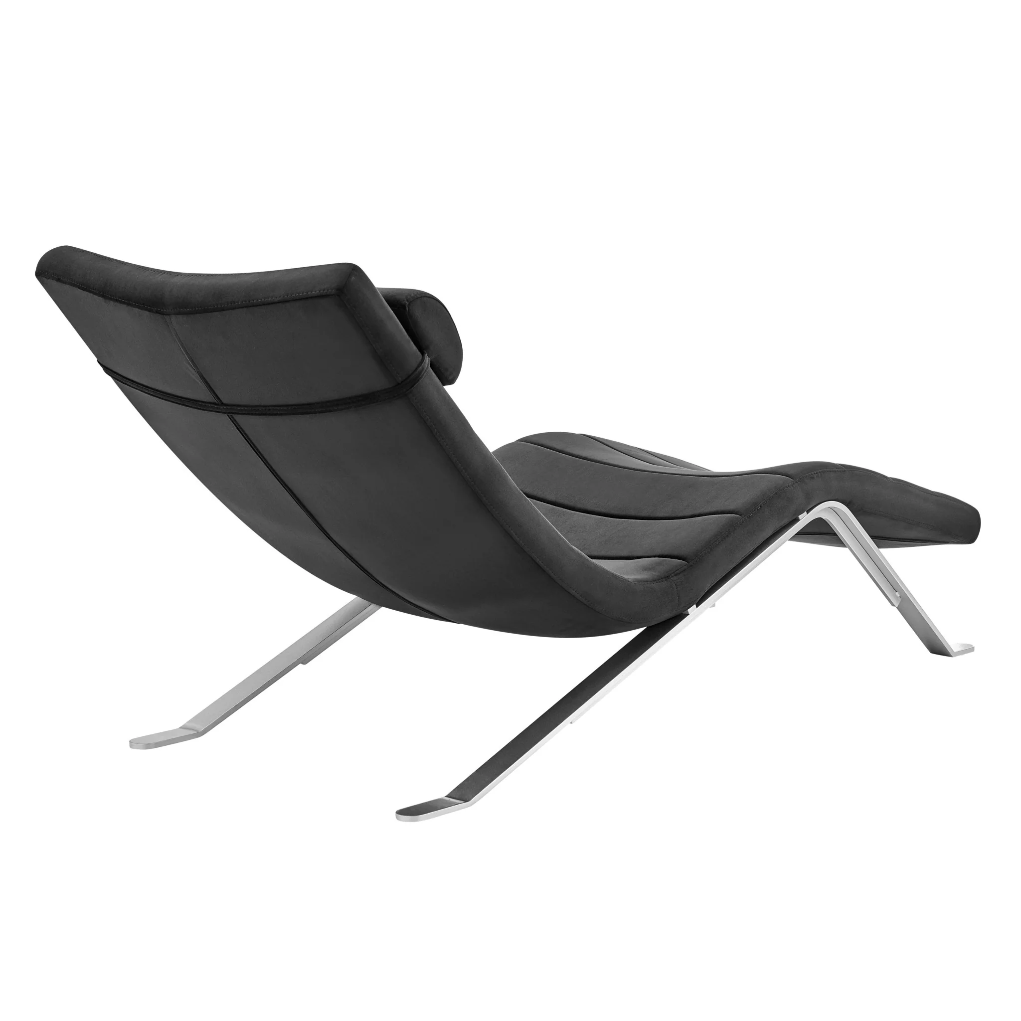Black and Silver Velvet Lounge Chair By Homeroots - Image 5