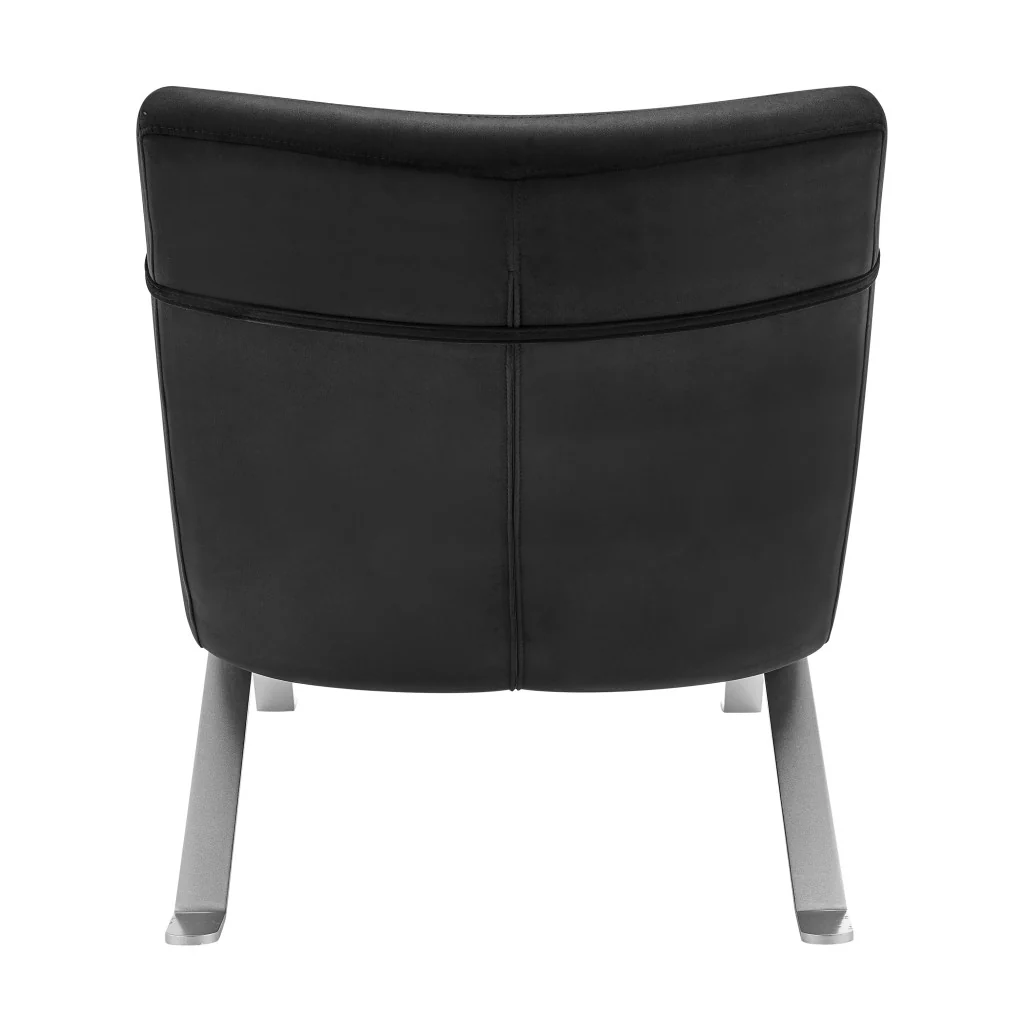 Black and Silver Velvet Lounge Chair By Homeroots - Image 6