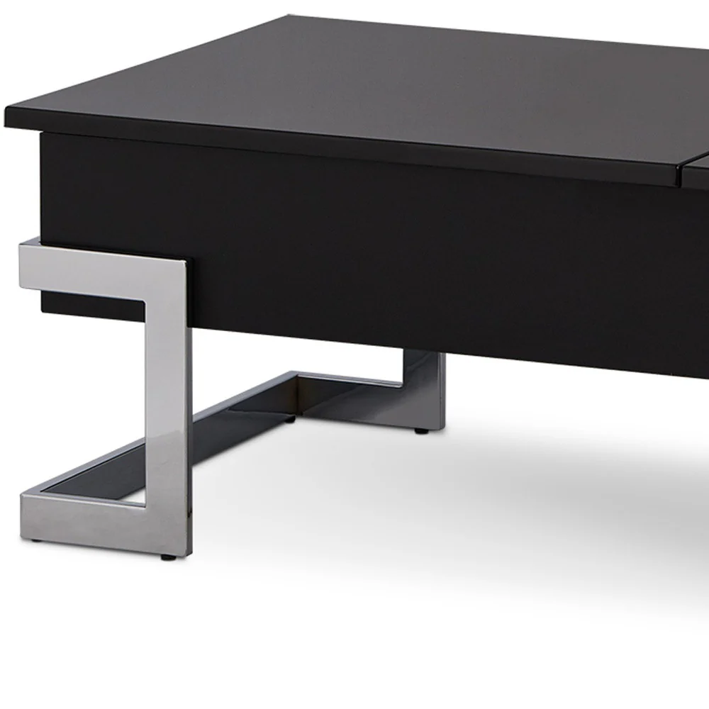 Black and Silver Wood And Iron Lift Top Sled Coffee Table By Homeroots - Image 2