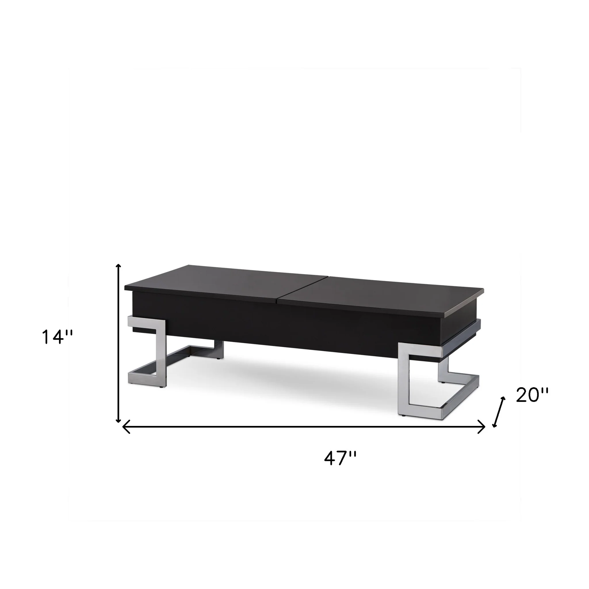 Black and Silver Wood And Iron Lift Top Sled Coffee Table By Homeroots - Image 3