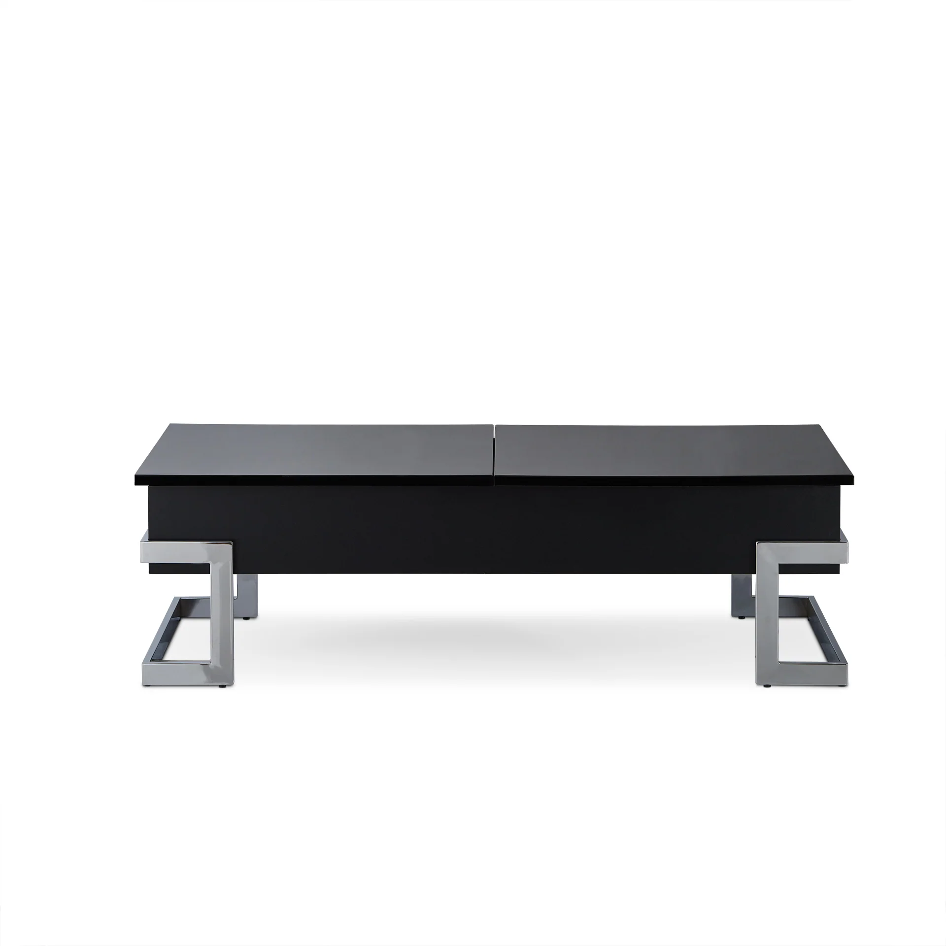 Black and Silver Wood And Iron Lift Top Sled Coffee Table By Homeroots - Image 5