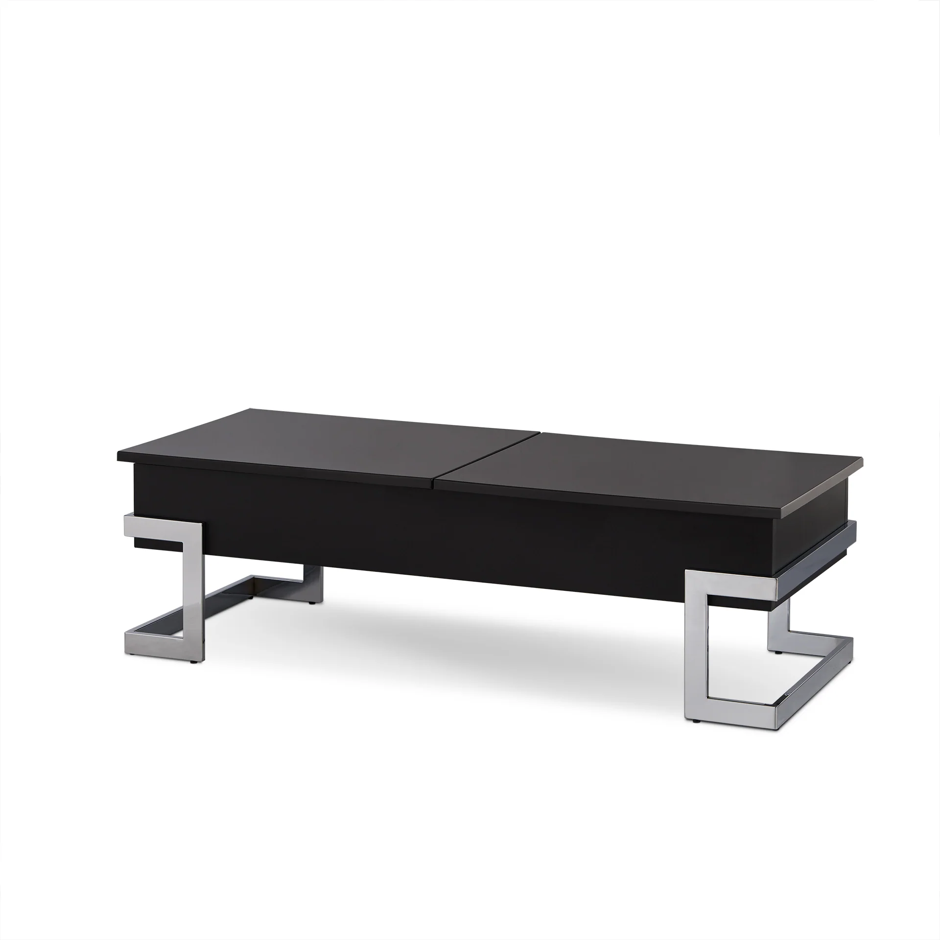 Black and Silver Wood And Iron Lift Top Sled Coffee Table By Homeroots - Image 6