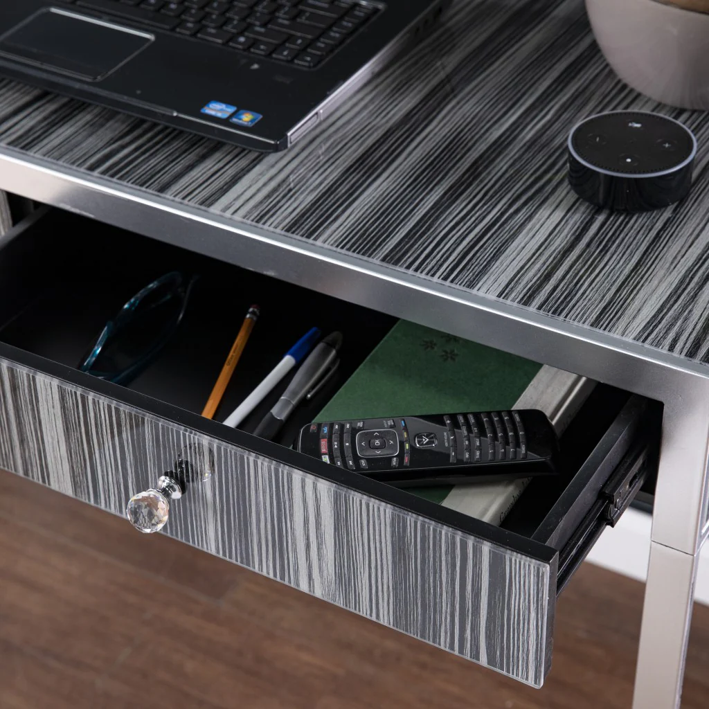 Black And Silver Writing Desk By Homeroots - Image 2