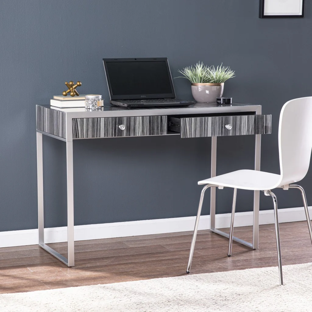 Black And Silver Writing Desk By Homeroots - Image 3