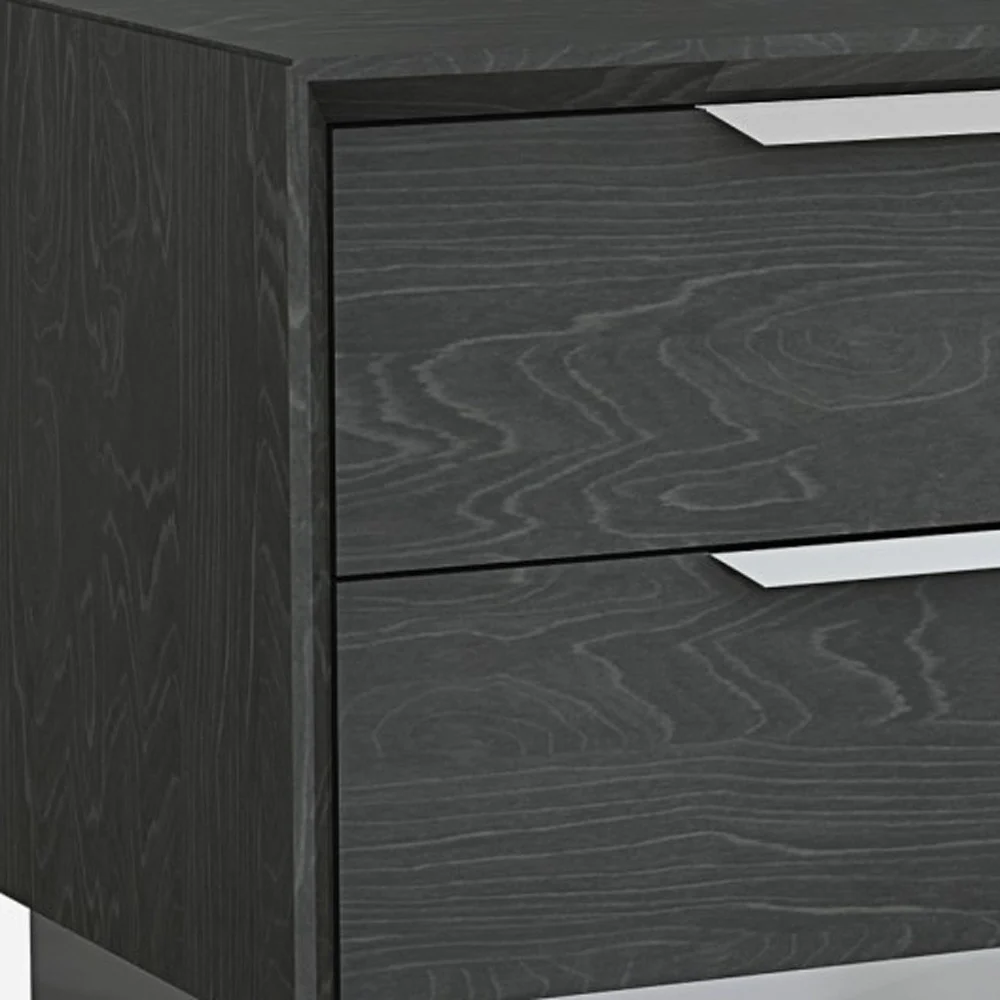 Black And Stainless Steel Two Drawer Nightstand By Homeroots - Image 10