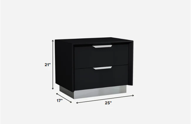 Black And Stainless Steel Two Drawer Nightstand By Homeroots - Image 2