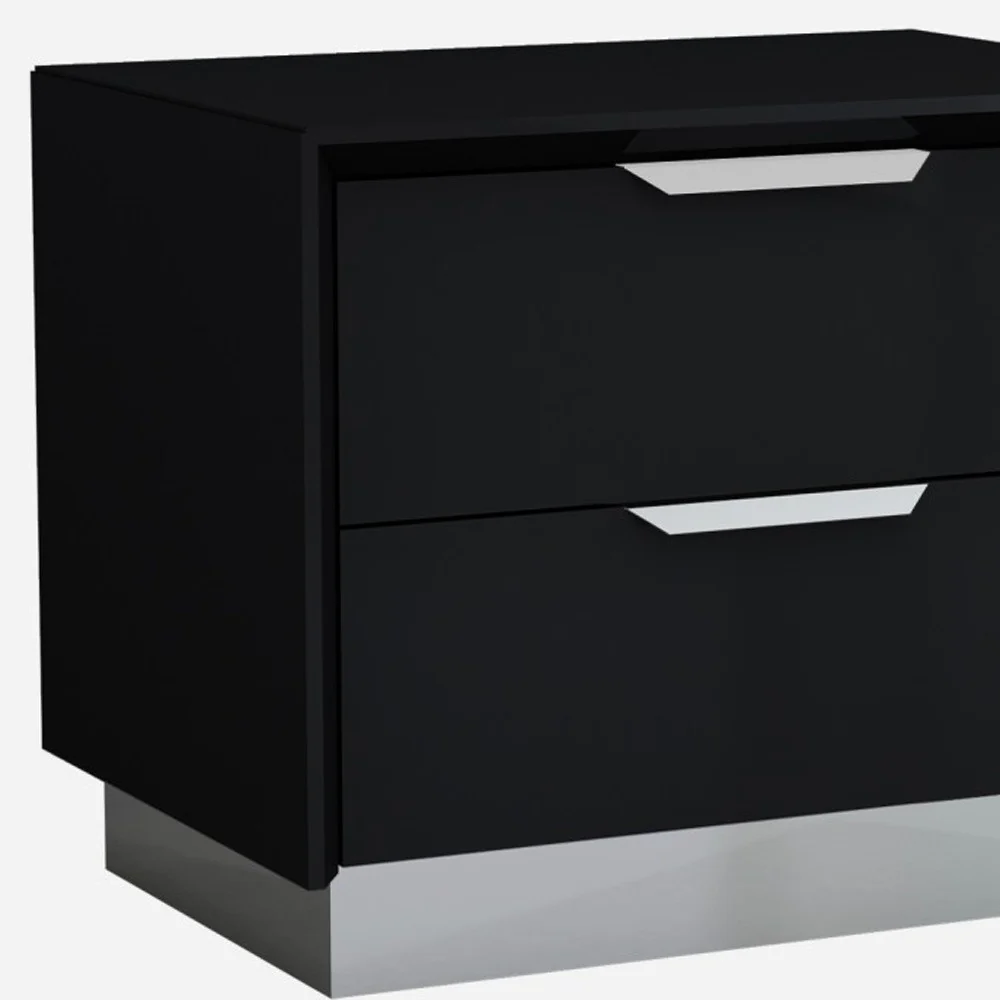 Black And Stainless Steel Two Drawer Nightstand By Homeroots - Image 4