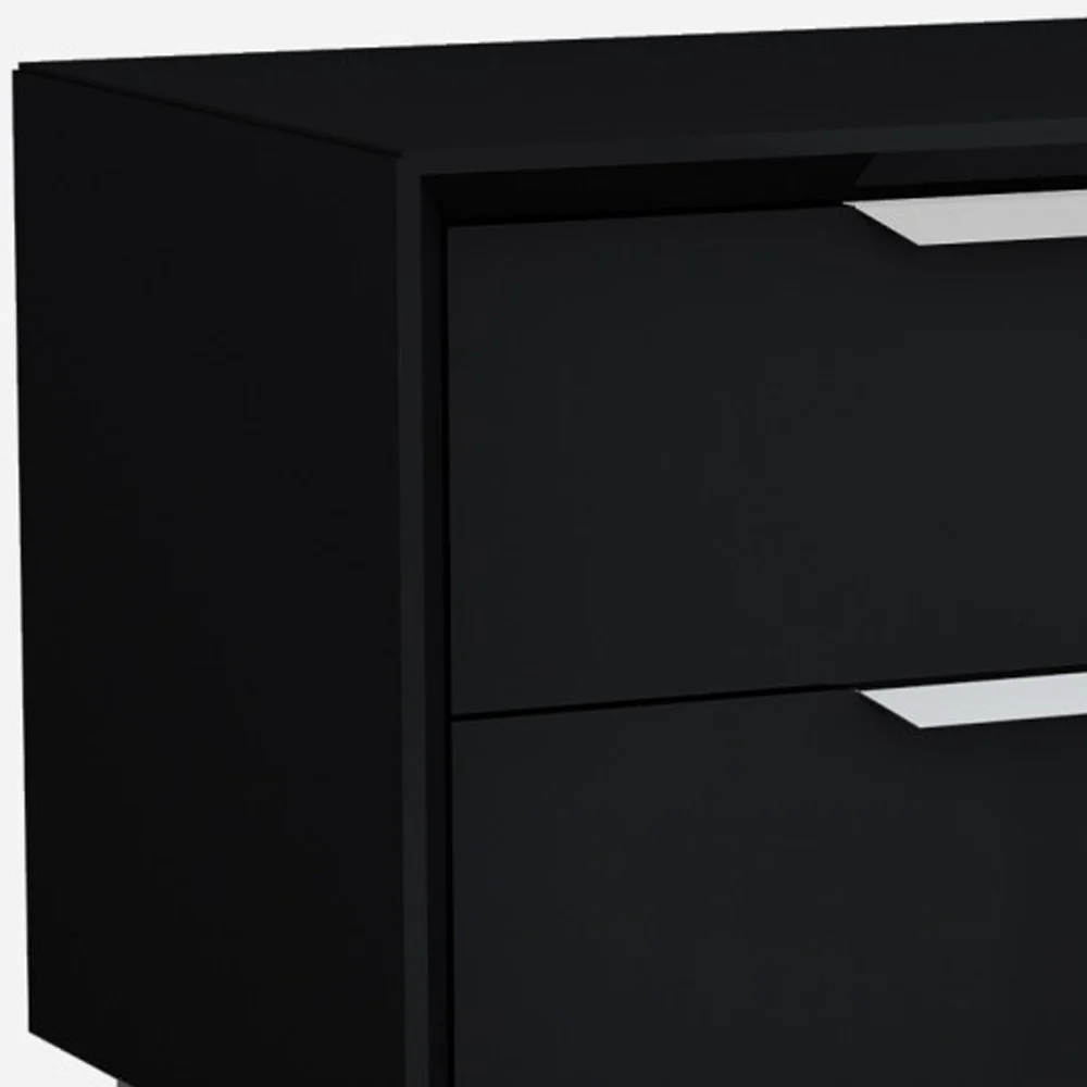 Black And Stainless Steel Two Drawer Nightstand By Homeroots - Image 5