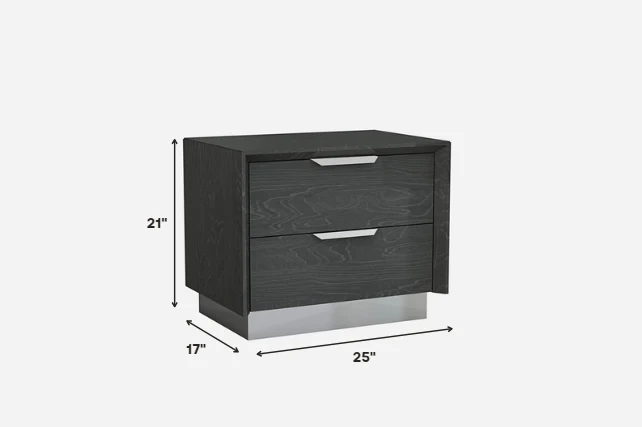Black And Stainless Steel Two Drawer Nightstand By Homeroots - Image 7