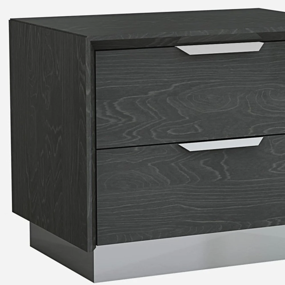 Black And Stainless Steel Two Drawer Nightstand By Homeroots - Image 9
