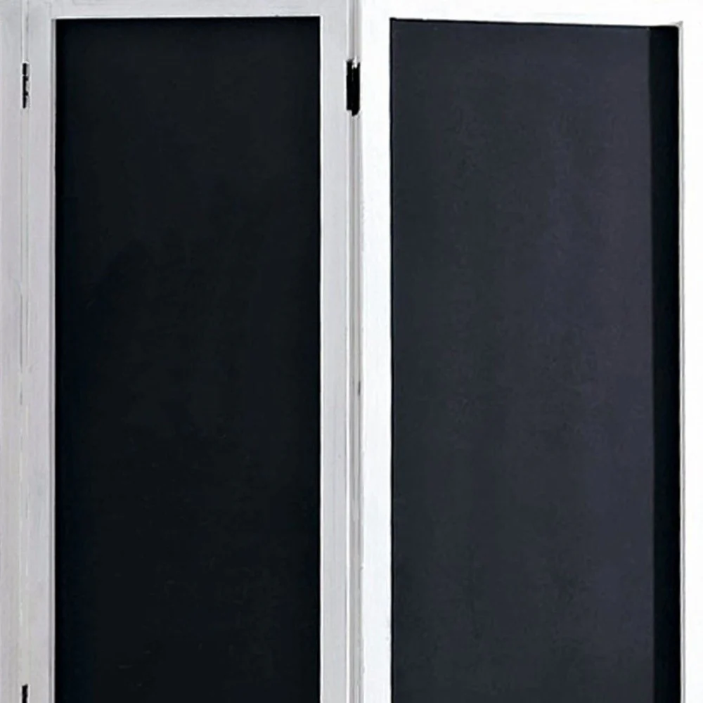 Black and White Chalkboard Wood Folding Three Panel Screen Room Divider By Homeroots - Image 2