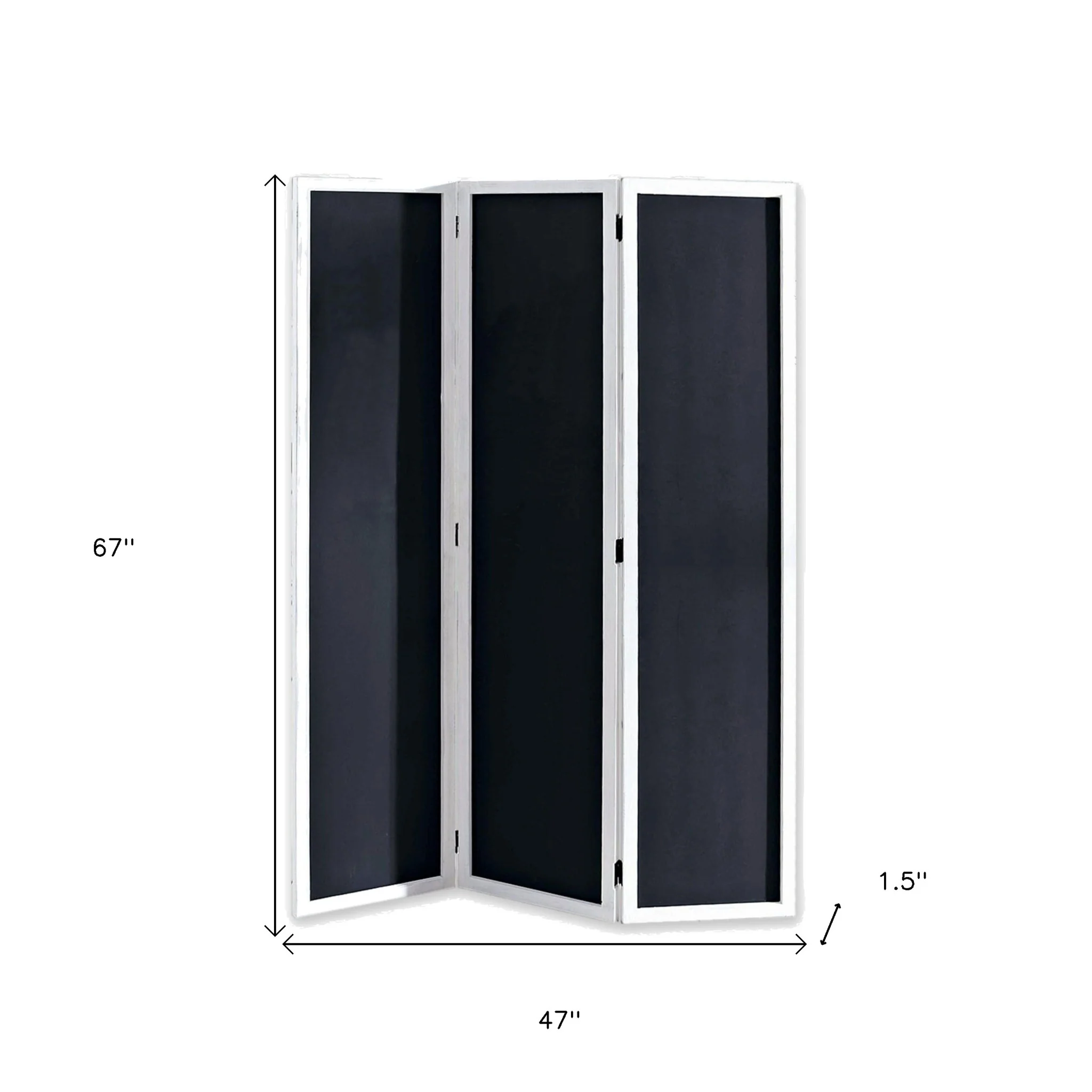 Black and White Chalkboard Wood Folding Three Panel Screen Room Divider By Homeroots - Image 3
