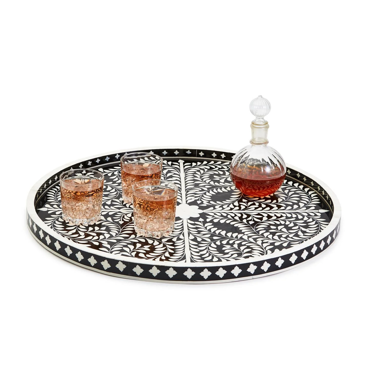 Black and White Decorative Round Serving Tray By Tozai Home - Image 3