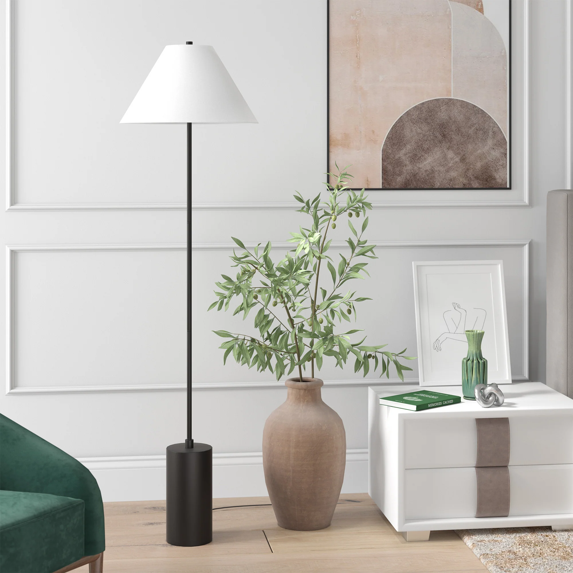 Black And White Floor Lamp With White Fabric Empire Shade By Homeroots - Image 6