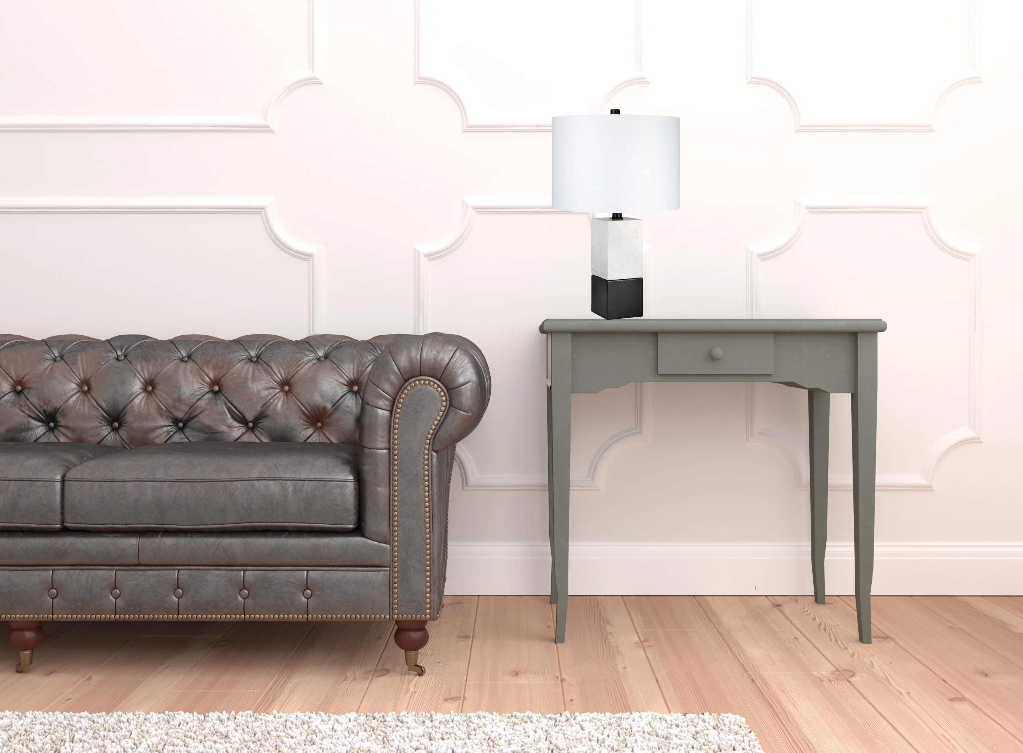 Black and White Marble Table Lamp With White Drum Shade By Homeroots - Image 2