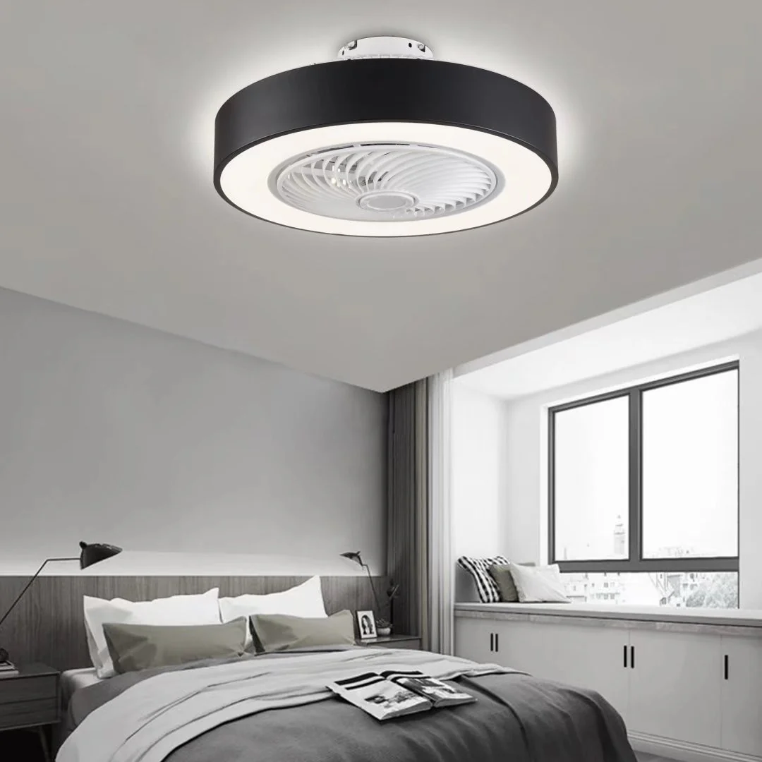 Black and White Mod Invisible Blade Ceiling Fan And Light By Homeroots - Image 2