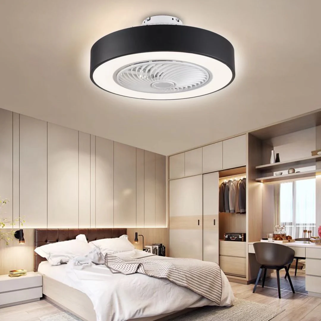 Black and White Mod Invisible Blade Ceiling Fan And Light By Homeroots - Image 3