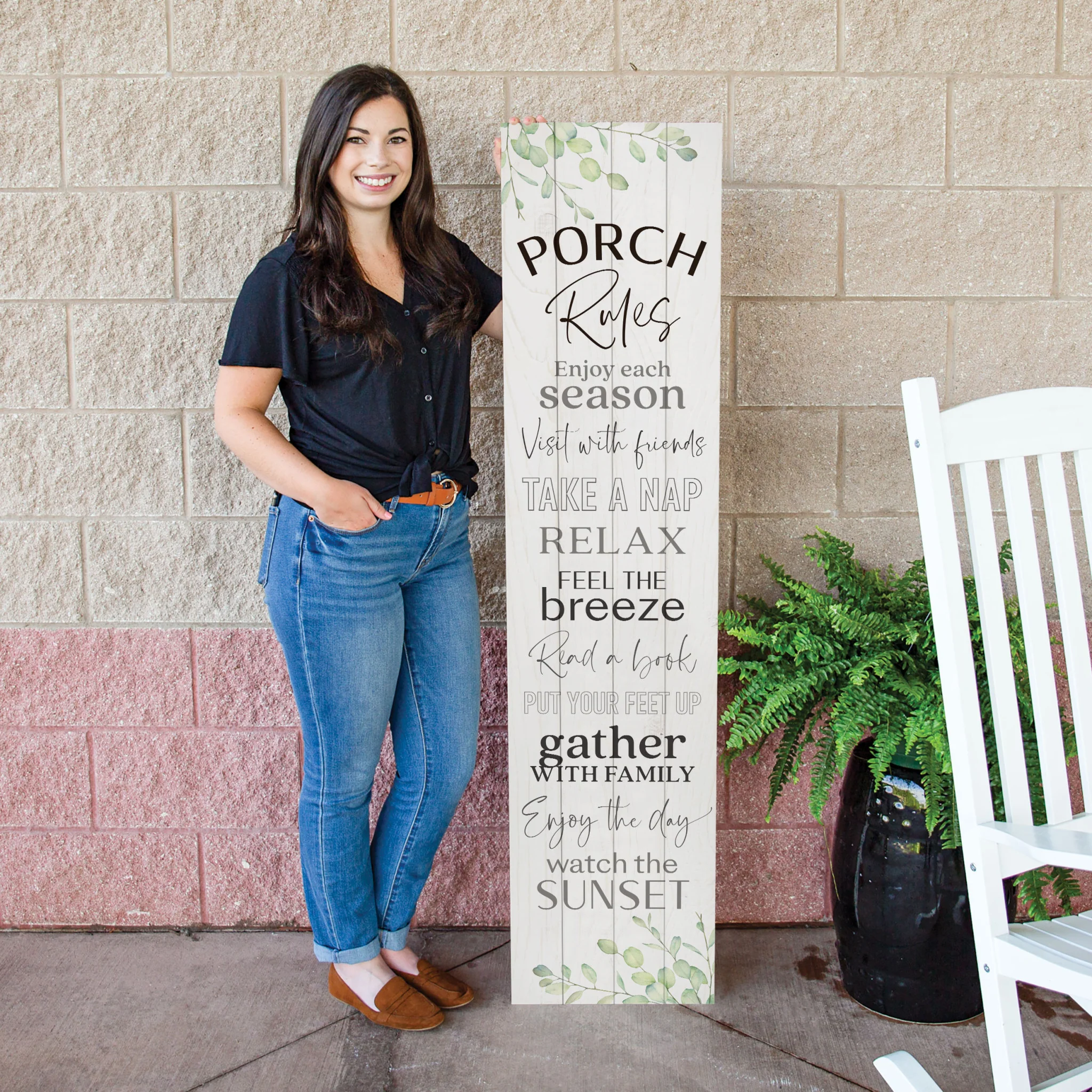 Black and White Porch Rules Solid Wood Wall Decor By Homeroots - Image 5