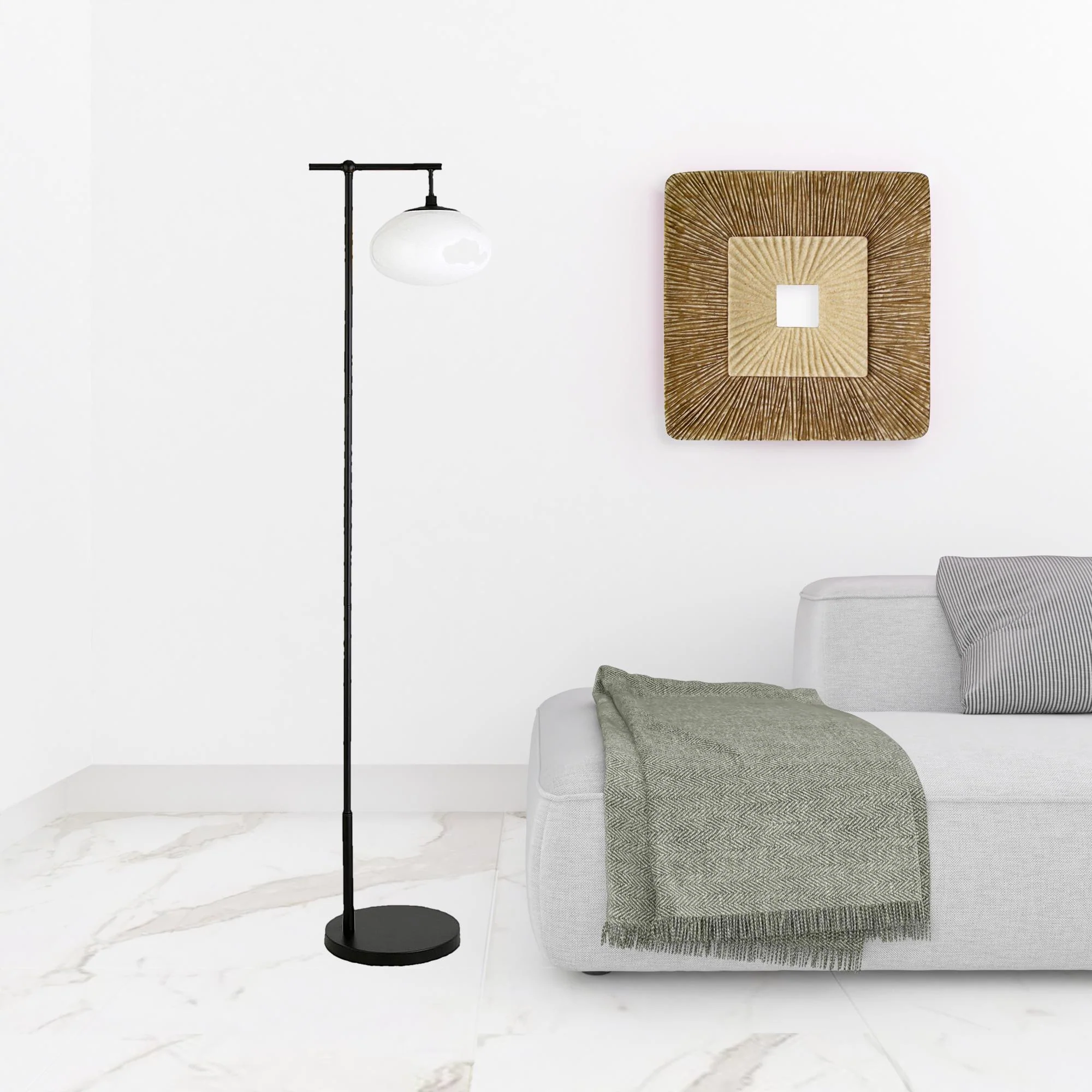 Black And White Reading Floor Lamp With White Glass Globe Shade By Homeroots - Image 2