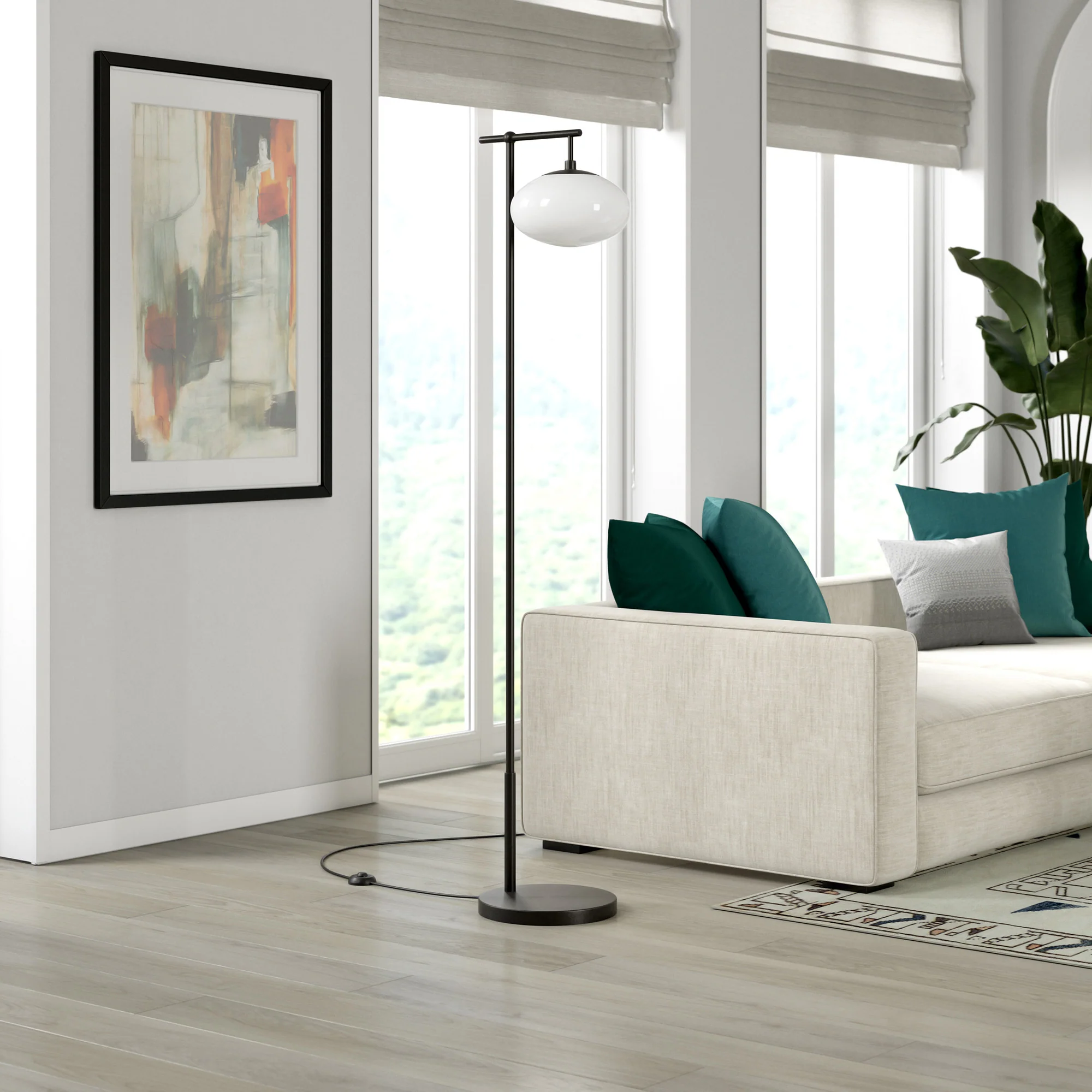 Black And White Reading Floor Lamp With White Glass Globe Shade By Homeroots - Image 4