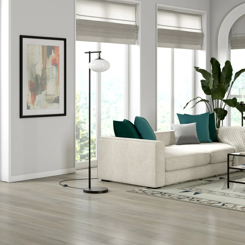 Black And White Reading Floor Lamp With White Glass Globe Shade By Homeroots - Image 5
