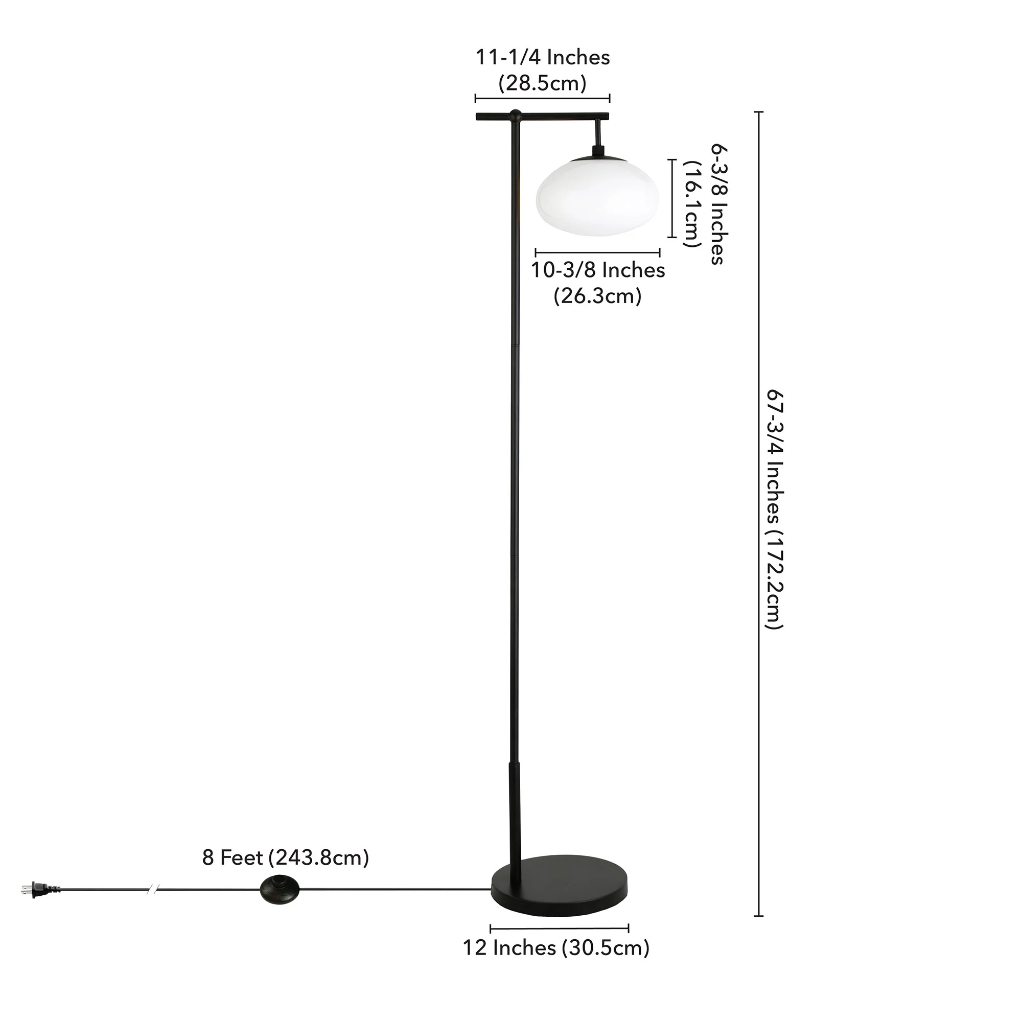 Black And White Reading Floor Lamp With White Glass Globe Shade By Homeroots - Image 6