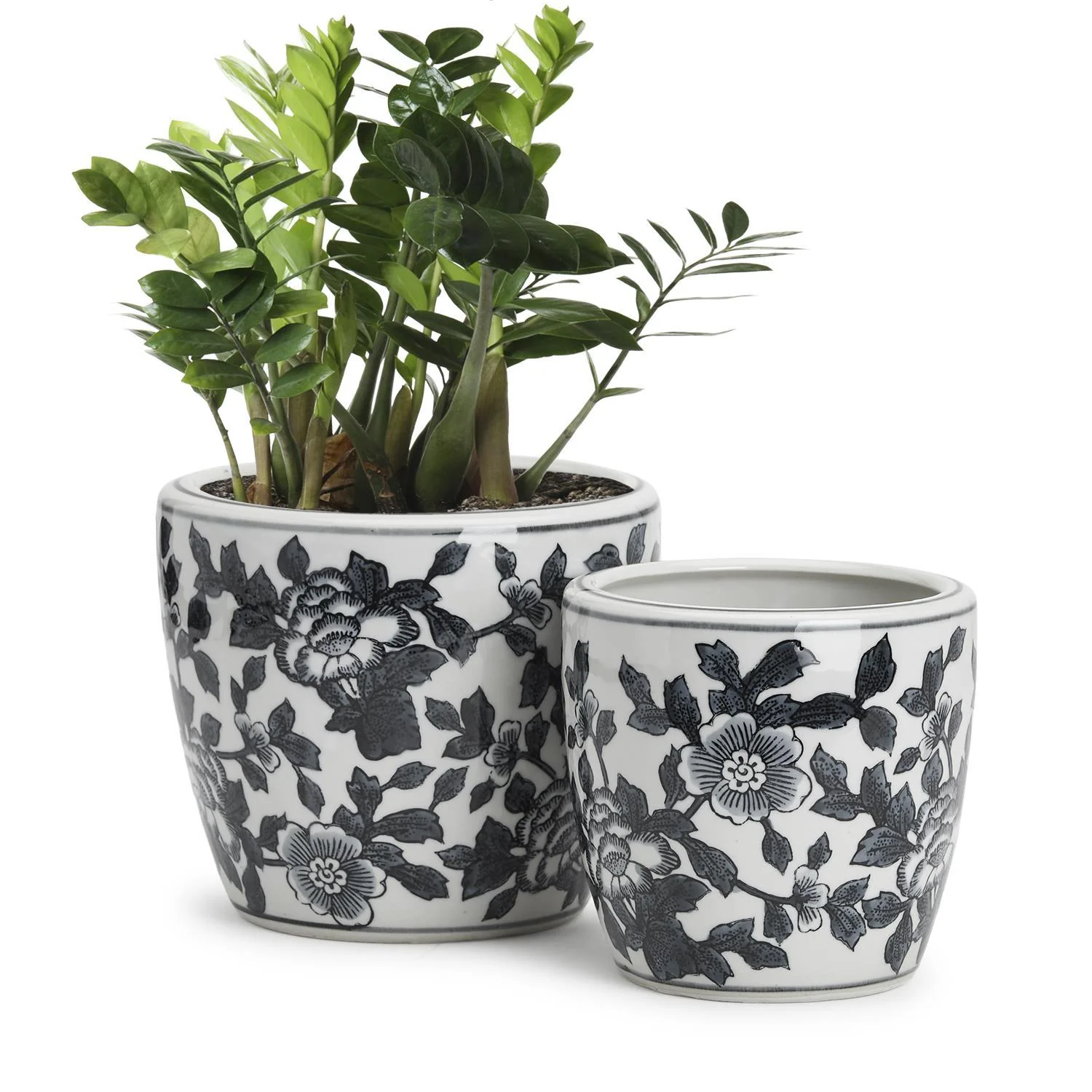 Black and White Set of 4 Hand-Painted Cachepot / Planter / Vase By Two's Company - Image 2