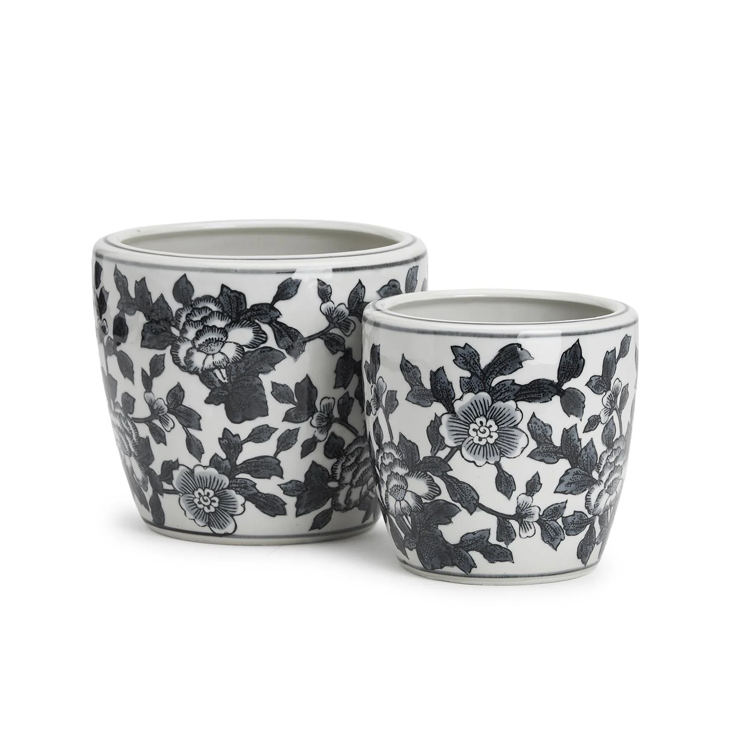 Black and White Set of 4 Hand-Painted Cachepot / Planter / Vase By Two's Company - Image 4