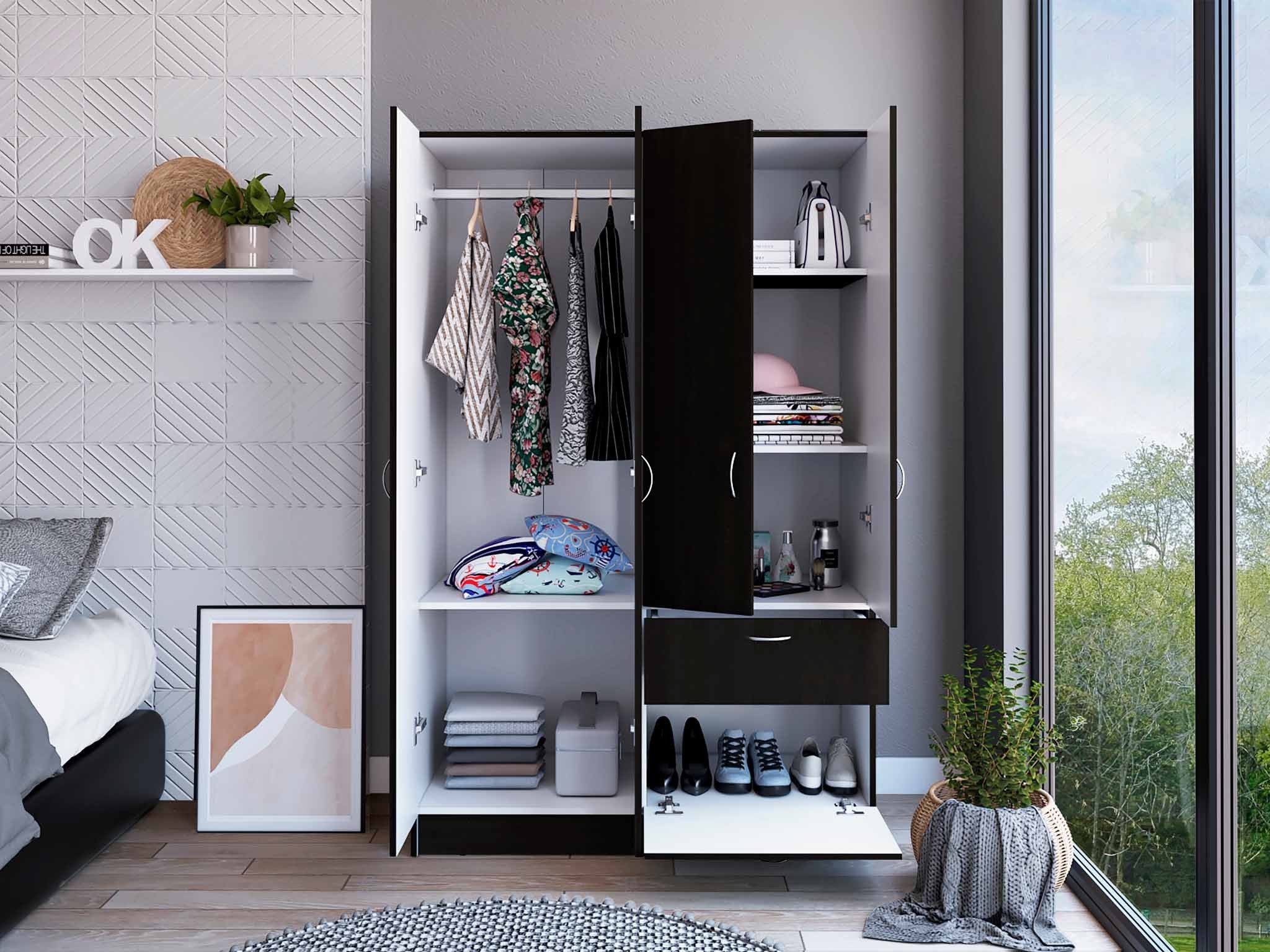 Black and White Tall Four Door Closet By Homeroots - Image 4