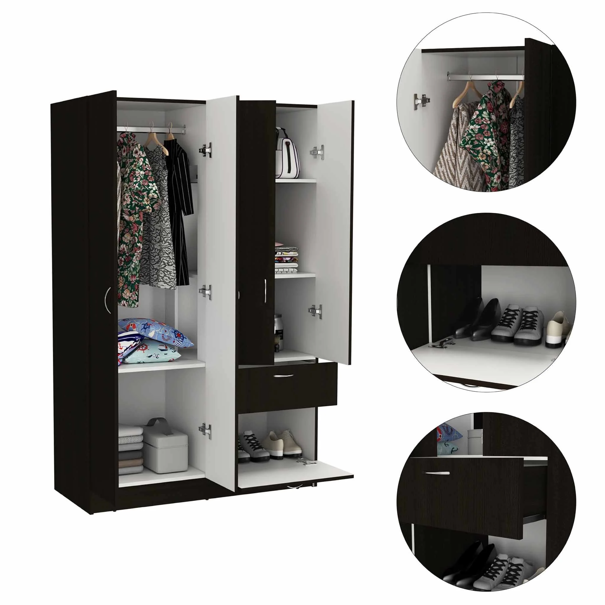 Black and White Tall Four Door Closet By Homeroots - Image 5