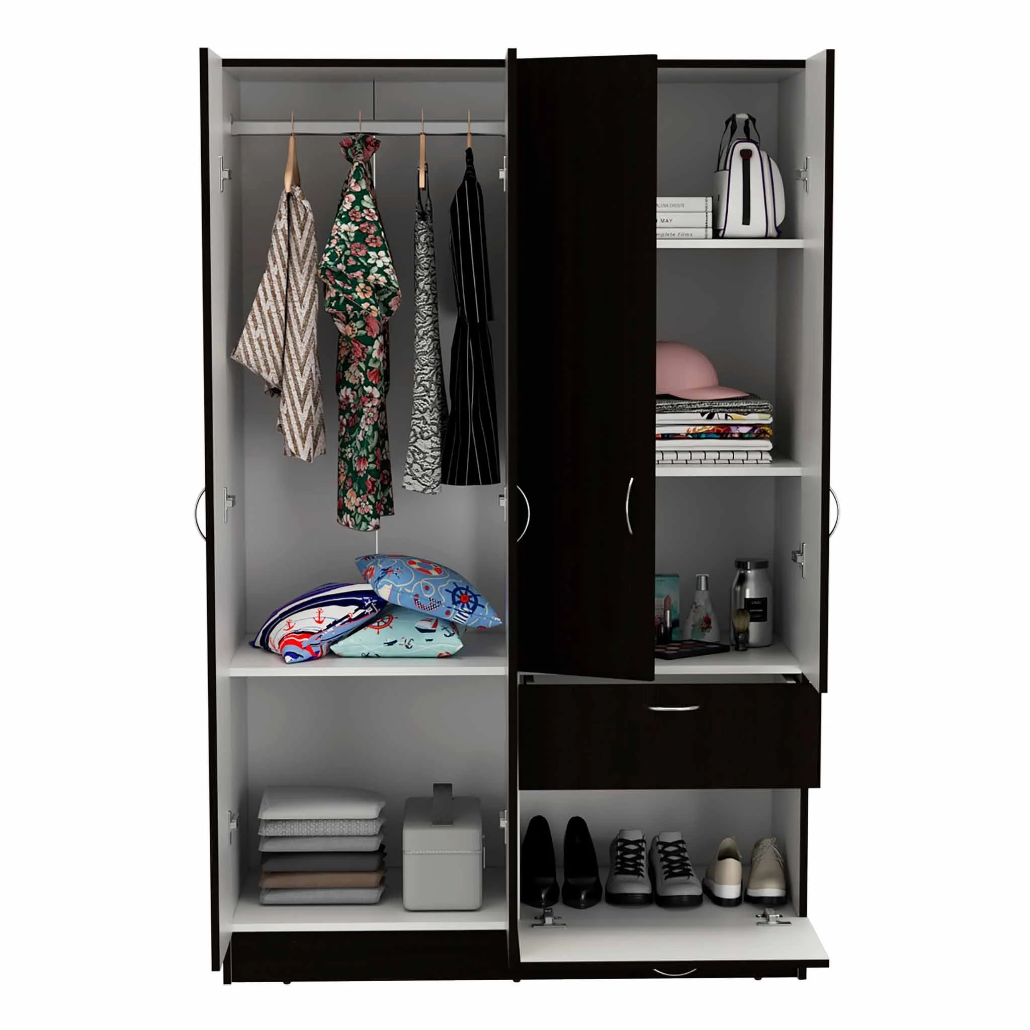 Black and White Tall Four Door Closet By Homeroots - Image 6