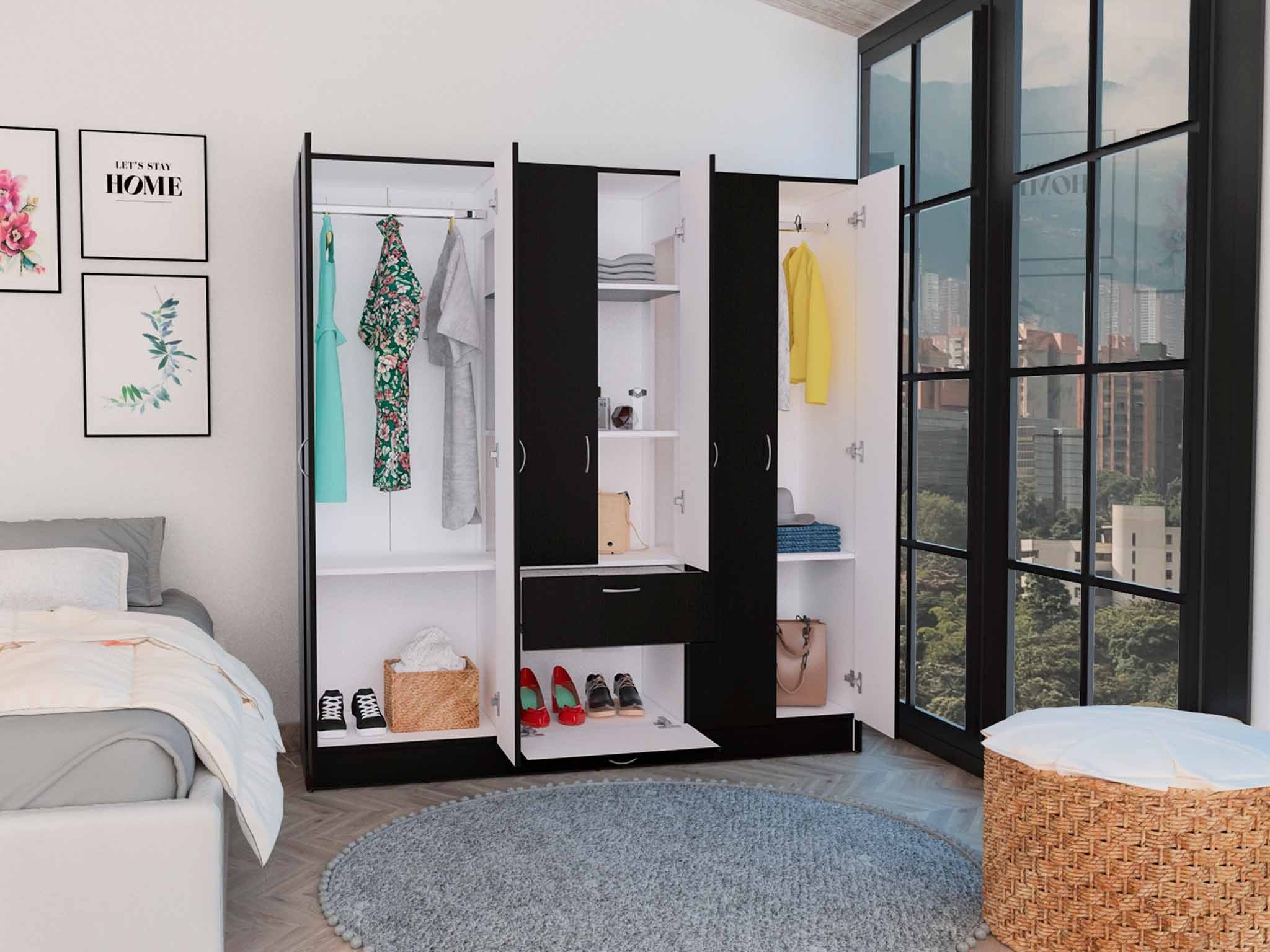 Black and White Tall Six Door Closet Wardrobe Center By Homeroots - Image 3
