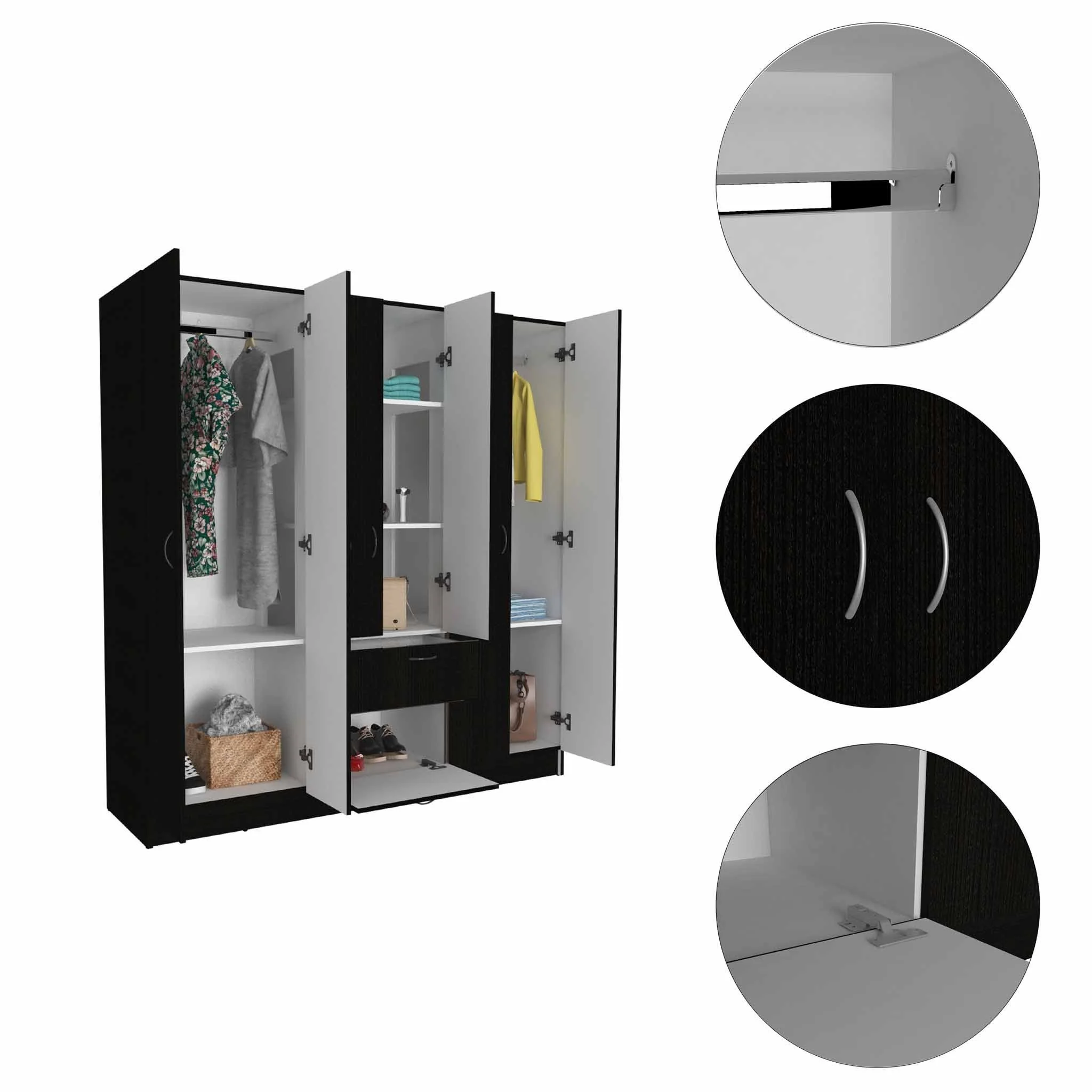 Black and White Tall Six Door Closet Wardrobe Center By Homeroots - Image 4