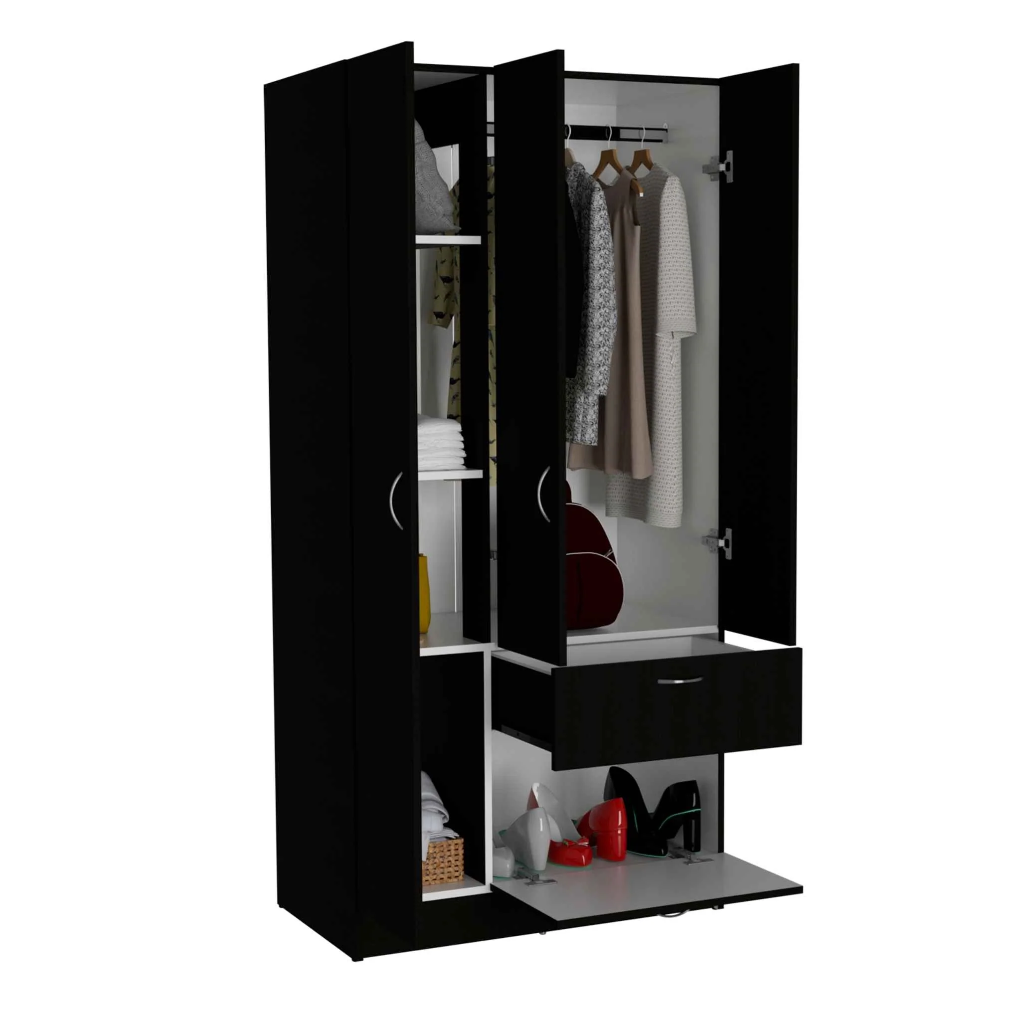 Black And White Three Door Armoire By Homeroots - Image 4