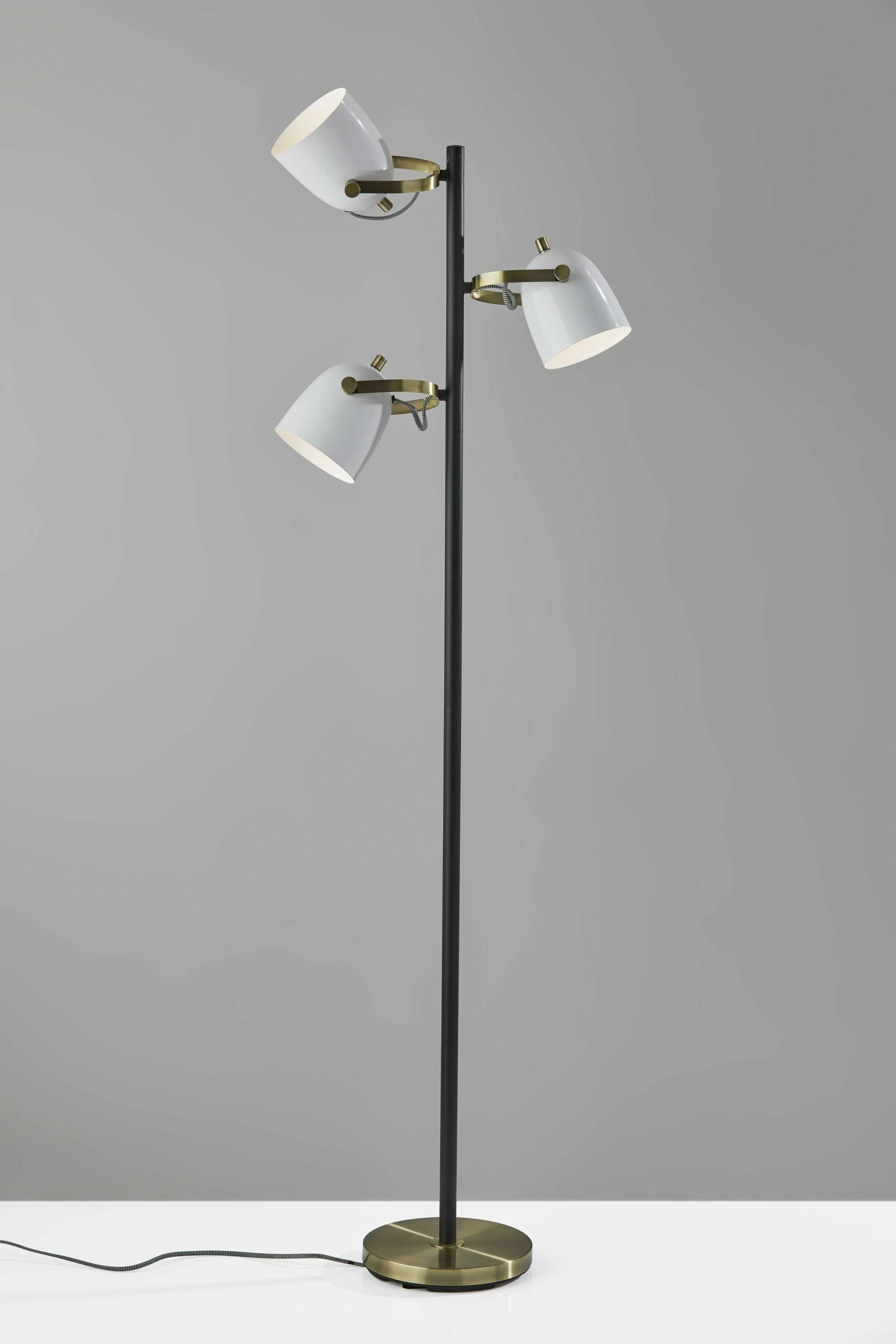 Black And White Three Light Tree Floor Lamp With White Metal Bell Shade By Homeroots - Image 3