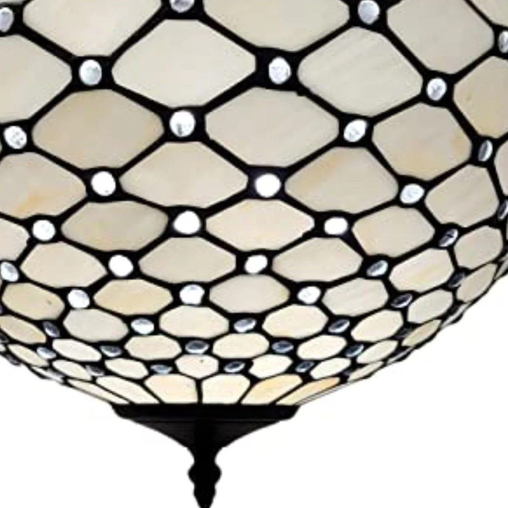 Black and White Tiffany Style Two Light Semi Flush Ceiling Lamp By Homeroots - Image 3