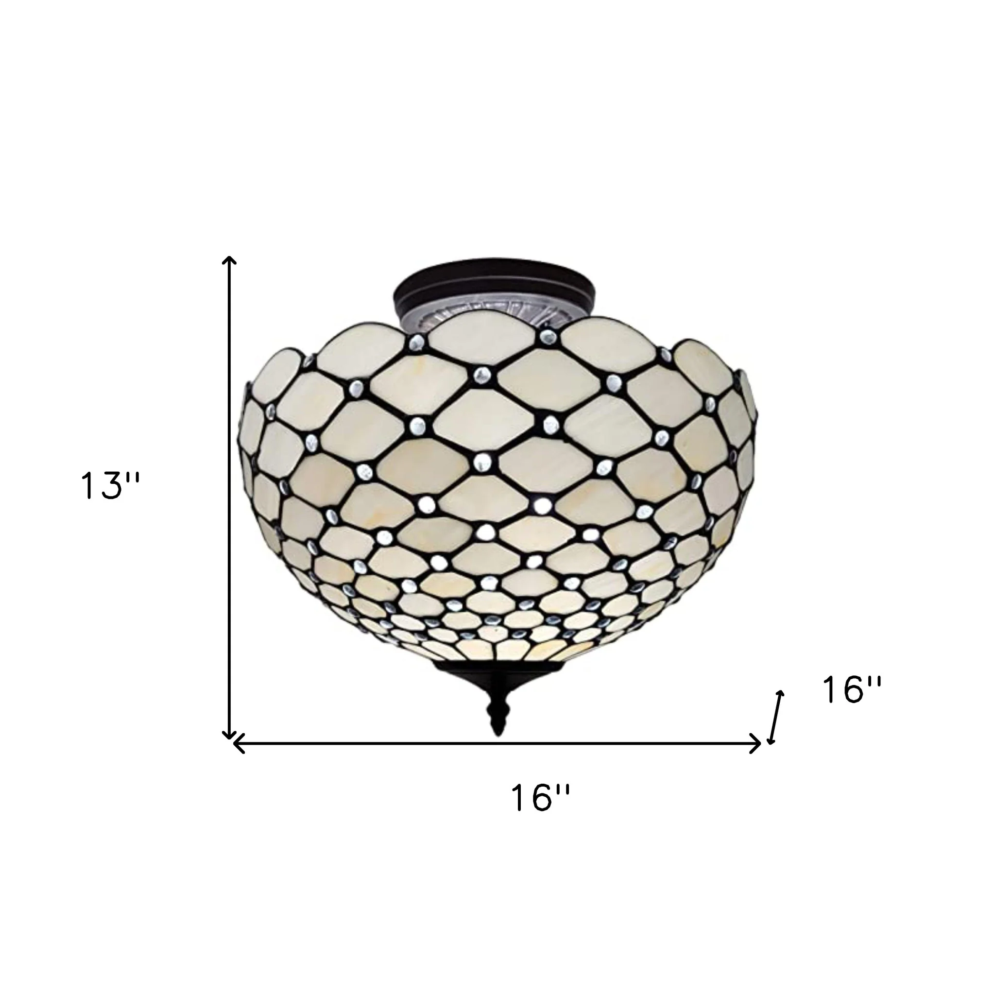 Black and White Tiffany Style Two Light Semi Flush Ceiling Lamp By Homeroots - Image 5